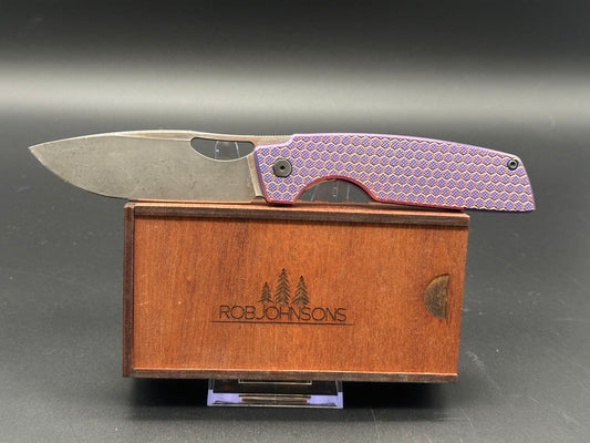 Rob Johnson Cedar 76V Purple titanium handle and rose gold hardware M390 acid washed blade