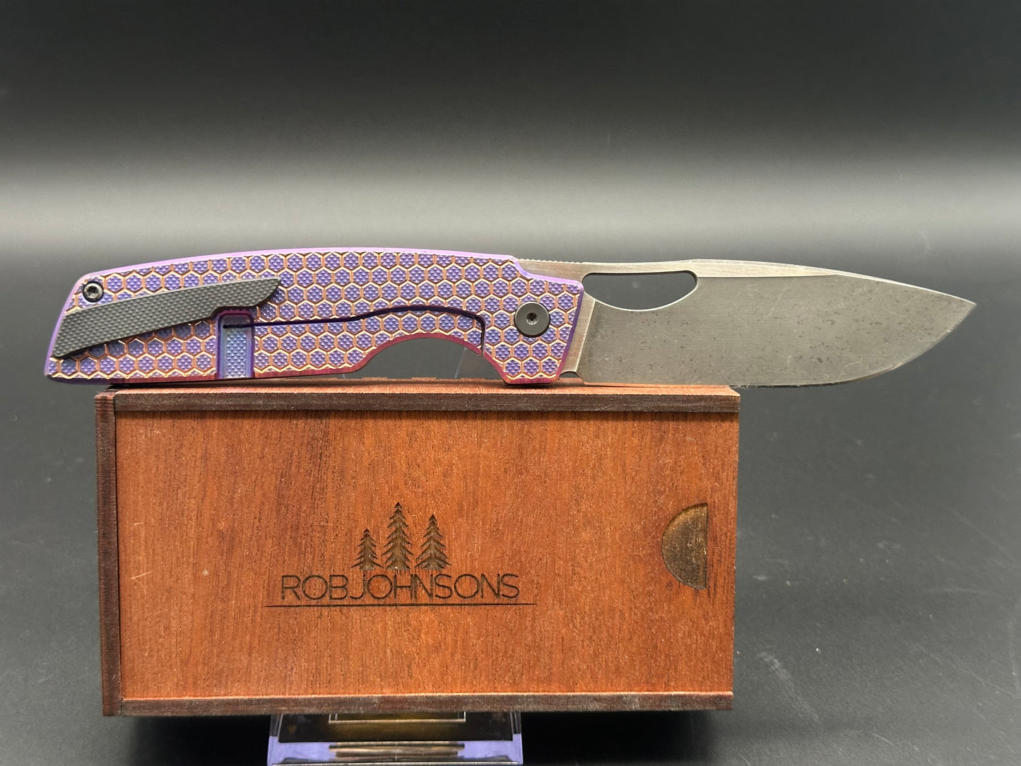 Rob Johnson Cedar 76V Purple titanium handle and rose gold hardware M390 acid washed blade