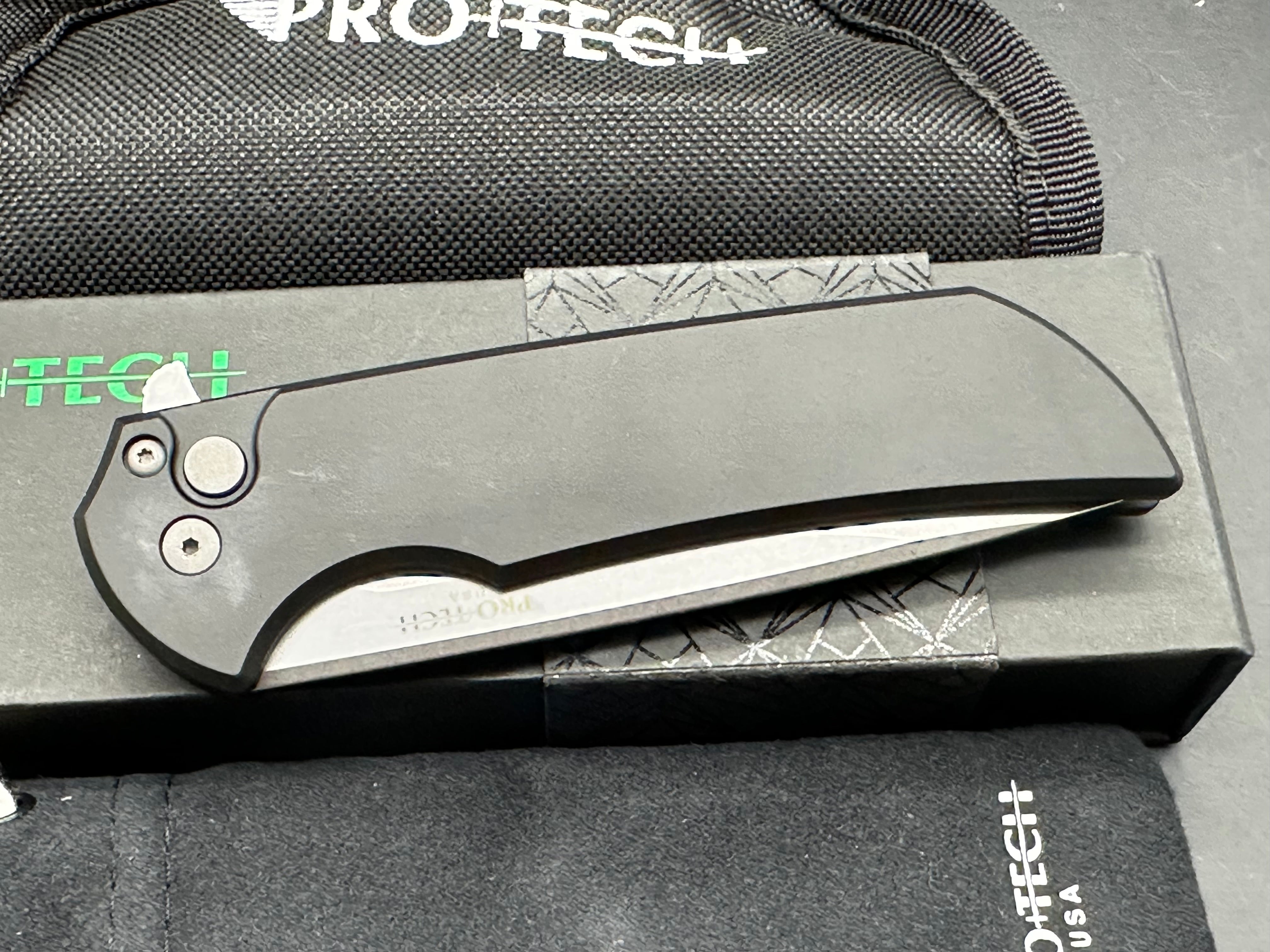 ProTech Mordax 3.6" CPM MagnaCut Stonewash Blade with Black Plain Aluminum Scales