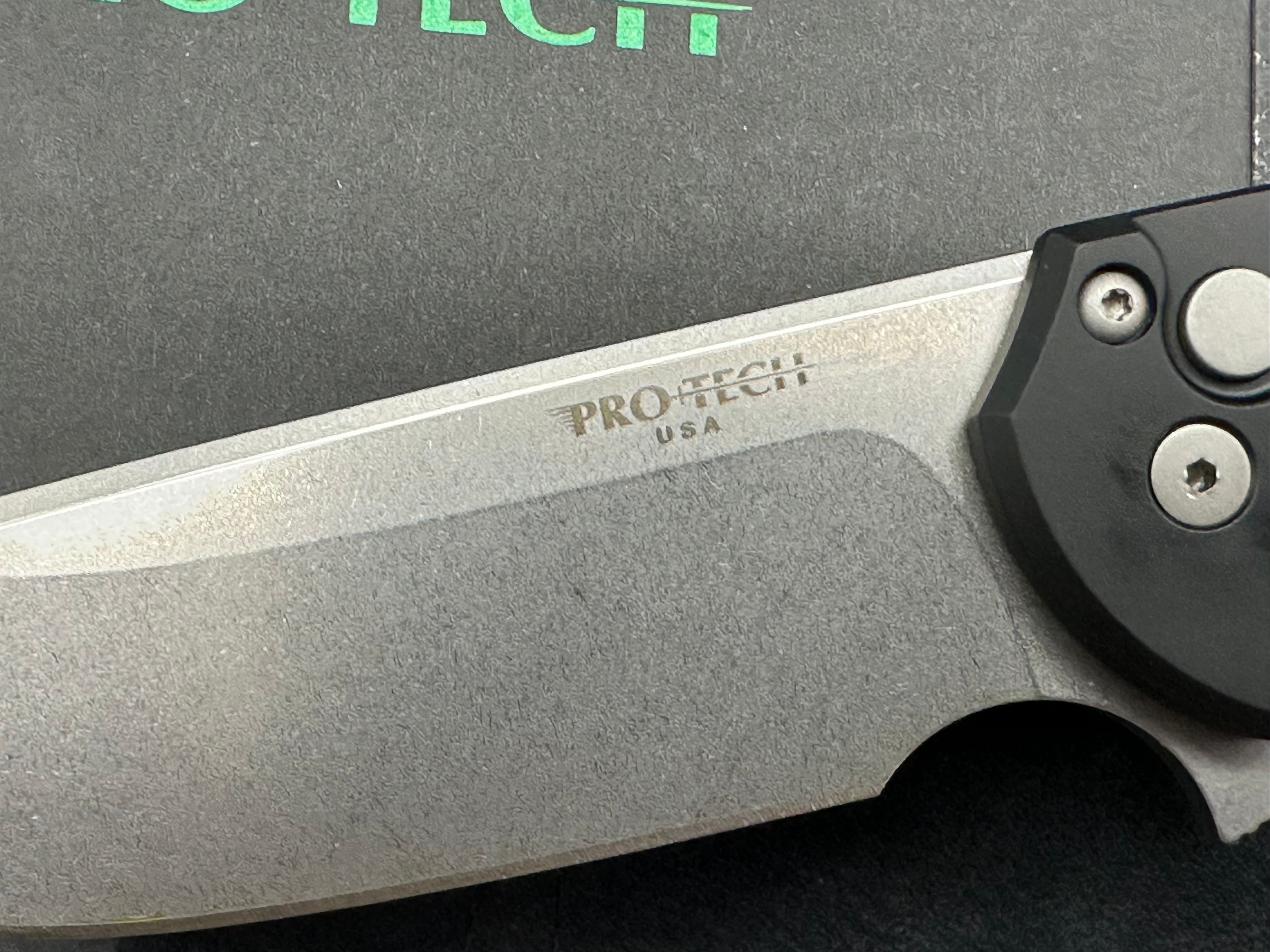 ProTech Mordax 3.6" CPM MagnaCut Stonewash Blade with Black Plain Aluminum Scales