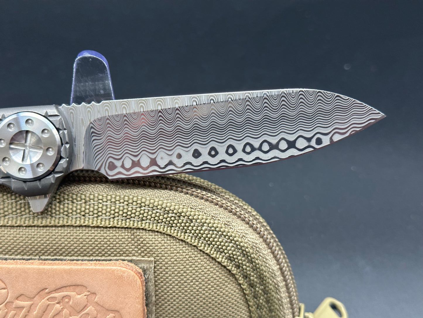 Curtiss Custom Knives- Cruze Damascus+frag patterned handle