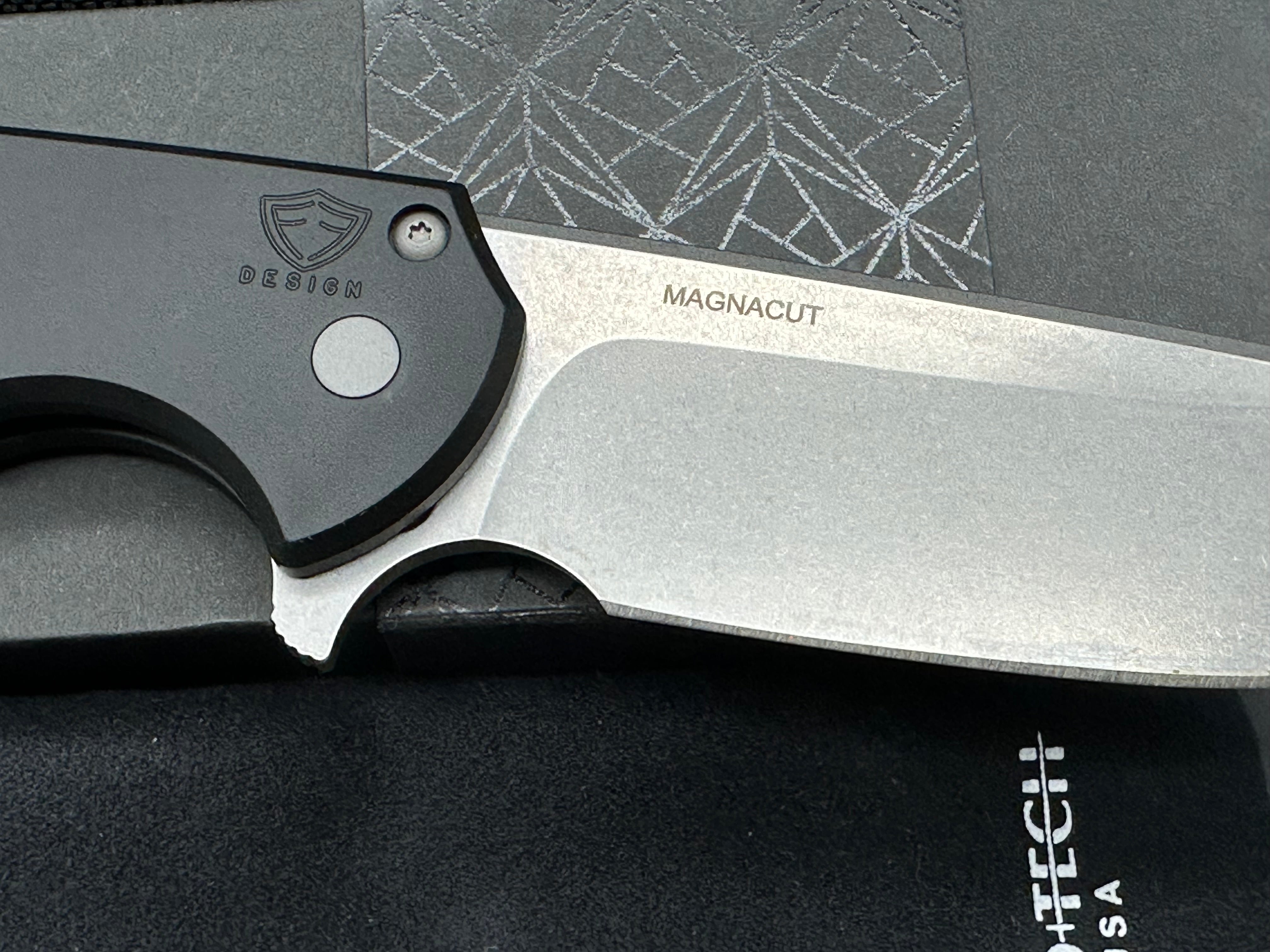 ProTech Mordax 3.6" CPM MagnaCut Stonewash Blade with Black Plain Aluminum Scales