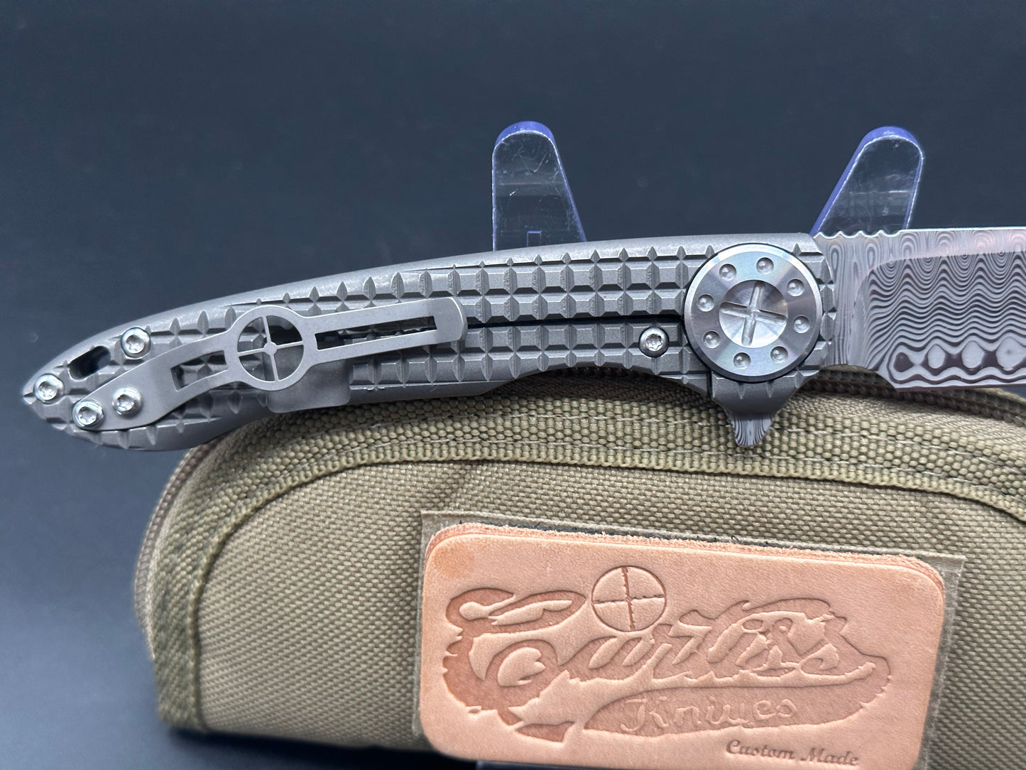 Curtiss Custom Knives- Cruze Damascus+frag patterned handle