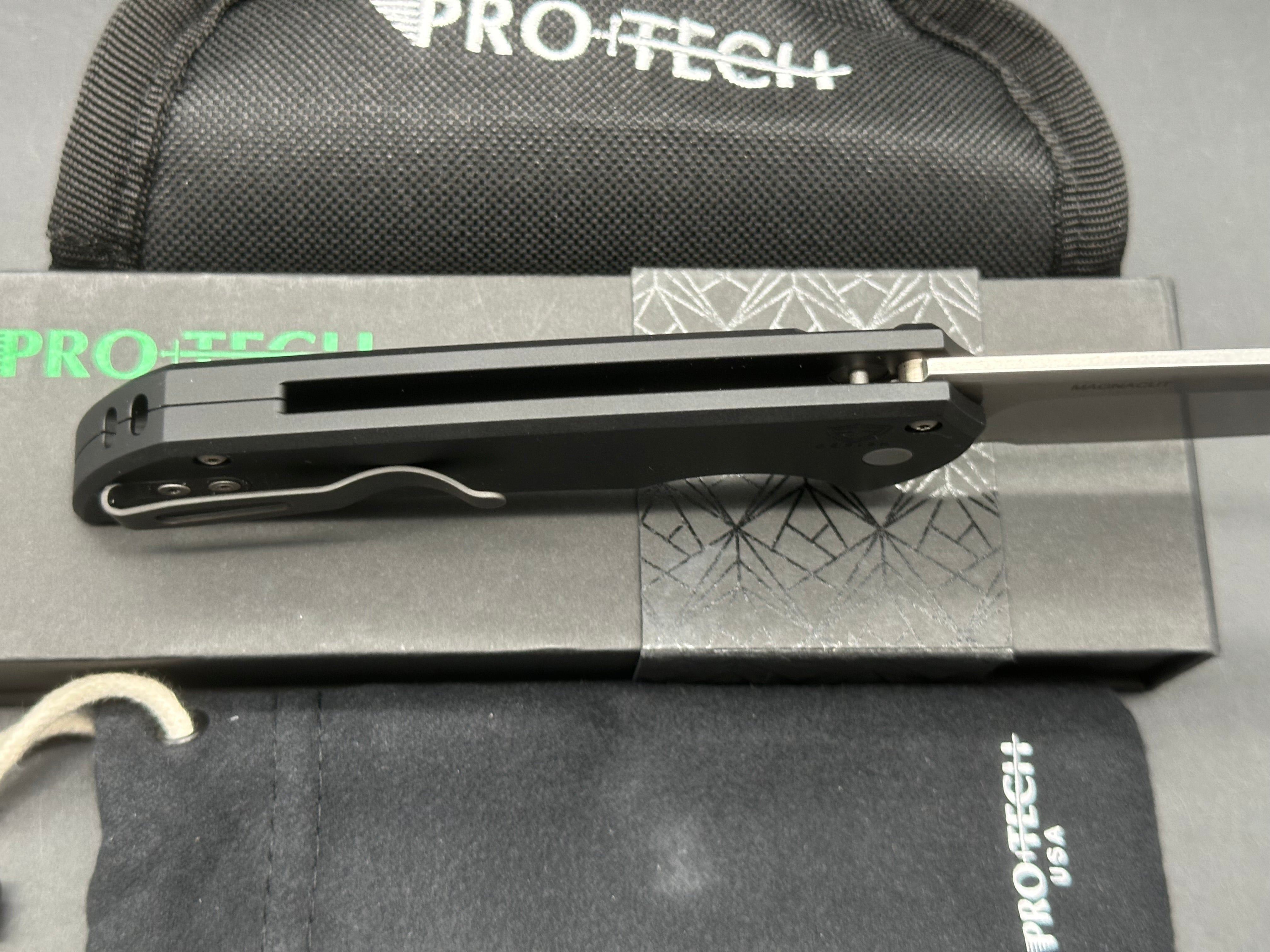 ProTech Mordax 3.6" CPM MagnaCut Stonewash Blade with Black Plain Aluminum Scales