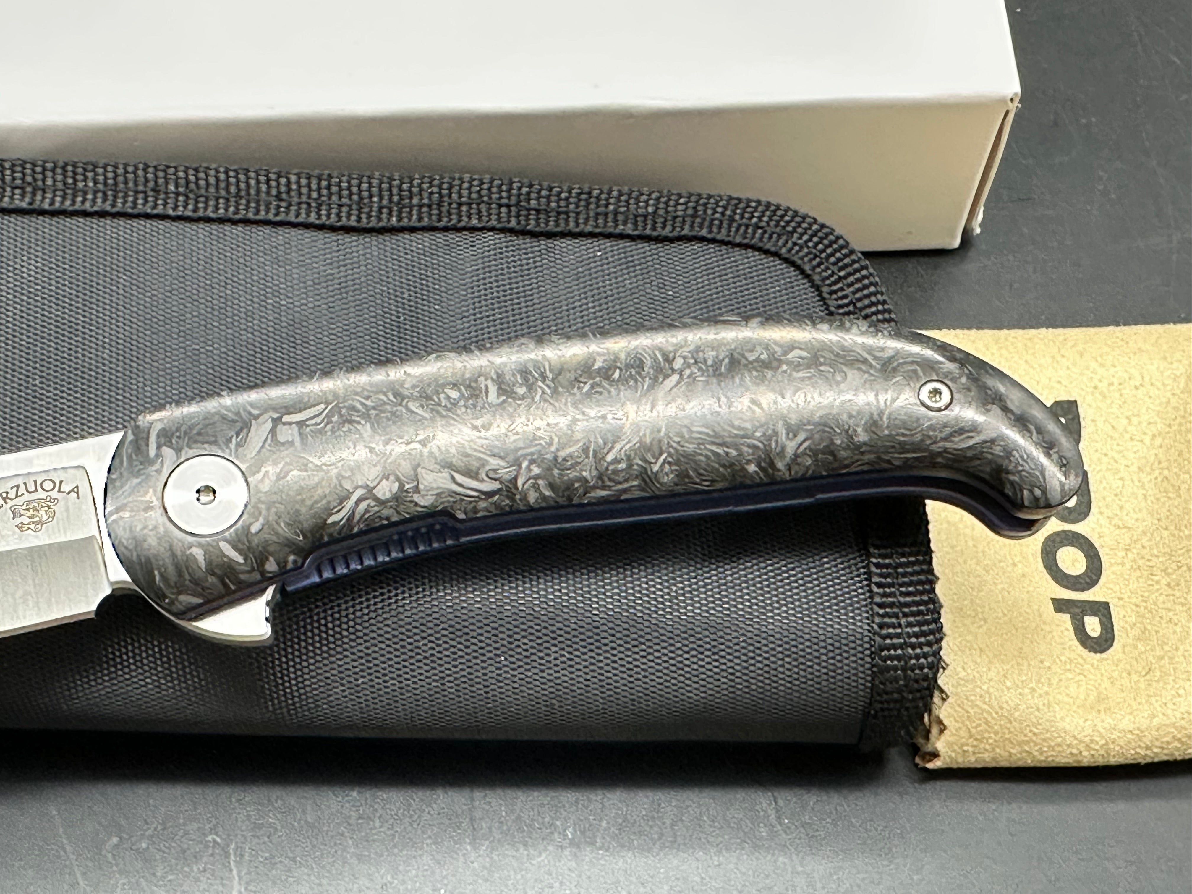 Drop Terzuola design Cyrus Persian: Bob Terzuola design. 3.25 inch multi-ground, satin, persian design CPM-S35VN blade