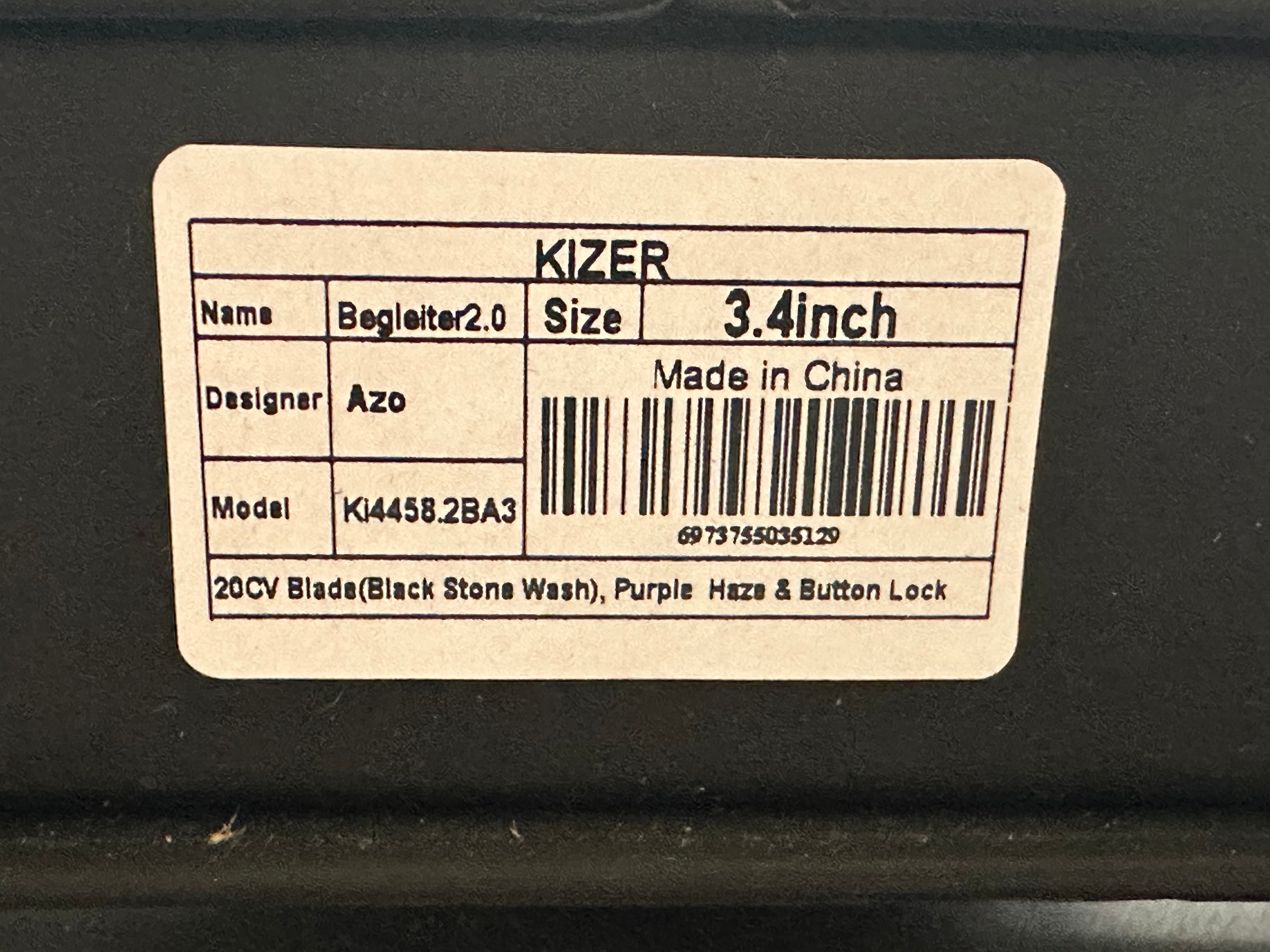 Kizer Begleiter2 Azo Button Lock Knife Purple/Black Fat Carbon