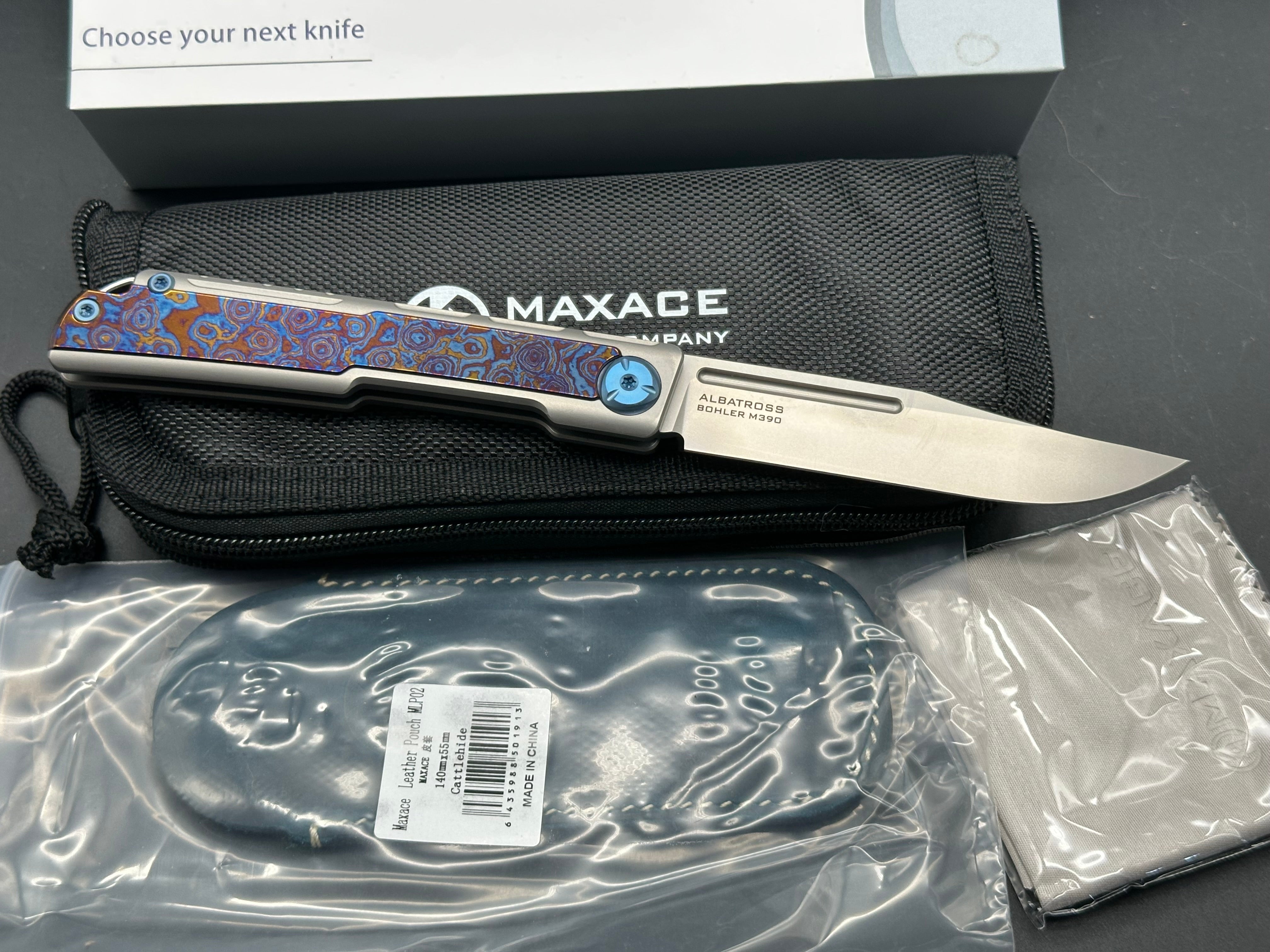 Maxace + Midnight Cat - Albatross/Spine Lock/Grey Ti Frame + Timascus Inlays