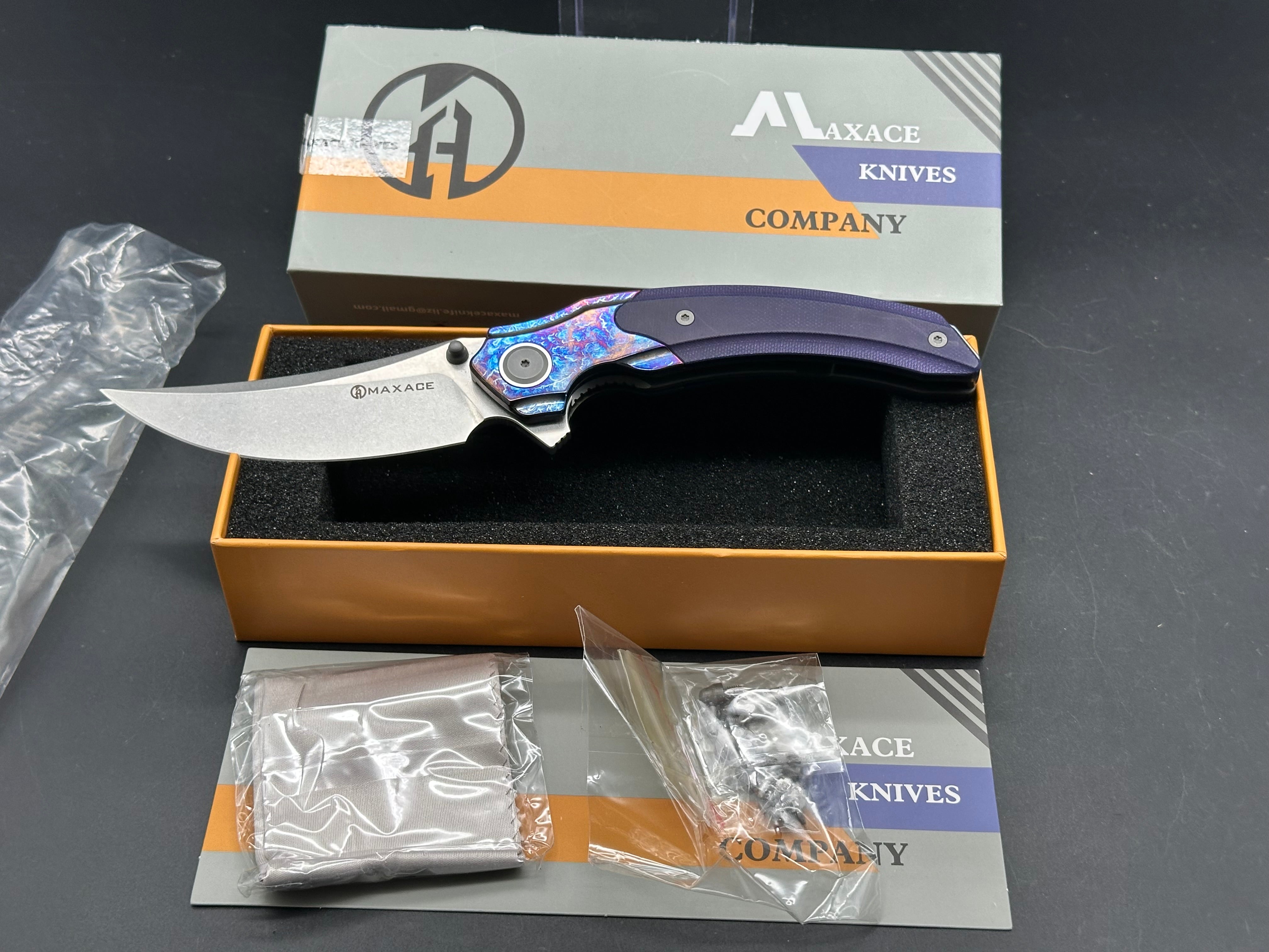 Maxace + Midnight Cat - Rock/Custom Purple G-10 + Custom Zuri Ti Bolster