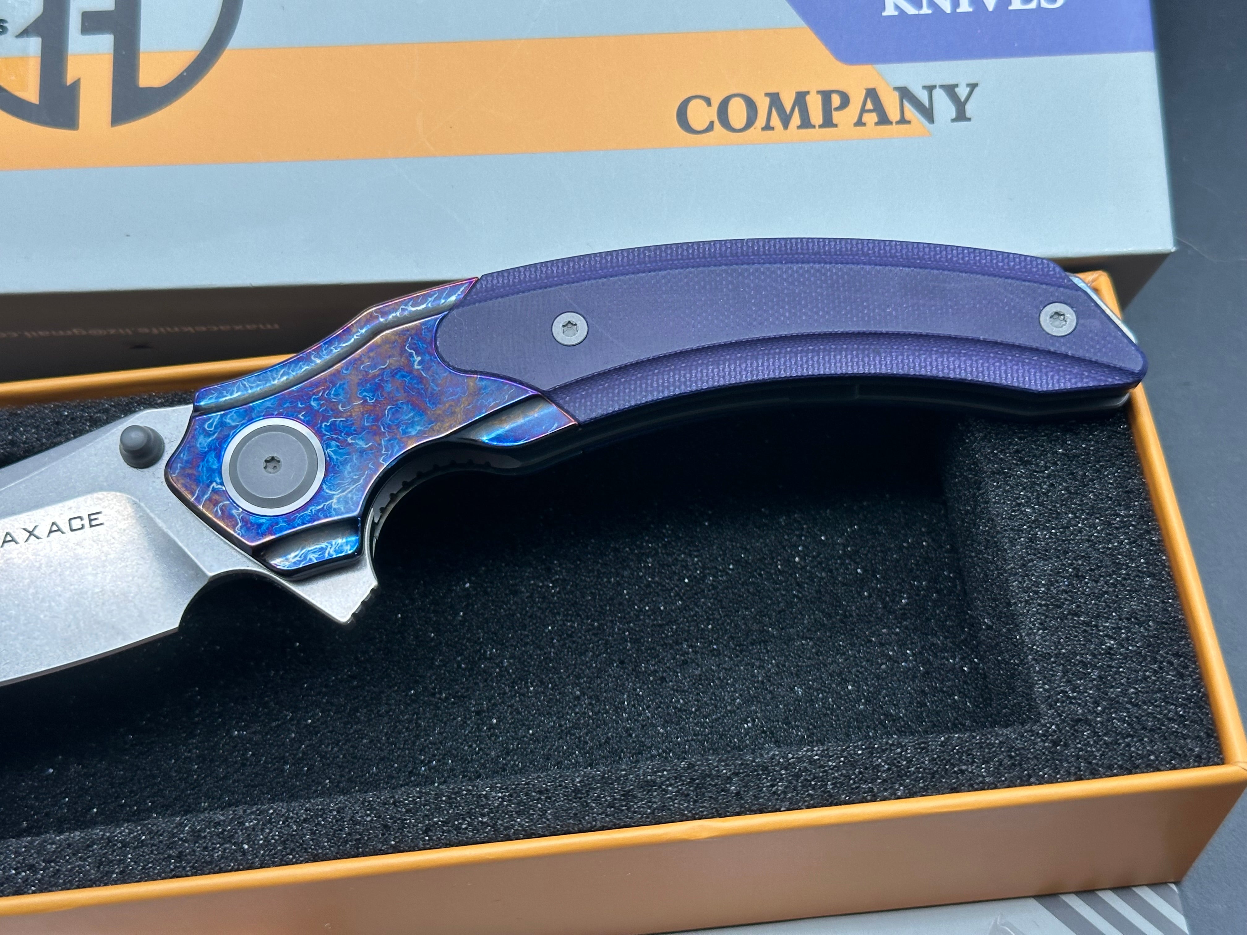 Maxace + Midnight Cat - Rock/Custom Purple G-10 + Custom Zuri Ti Bolster