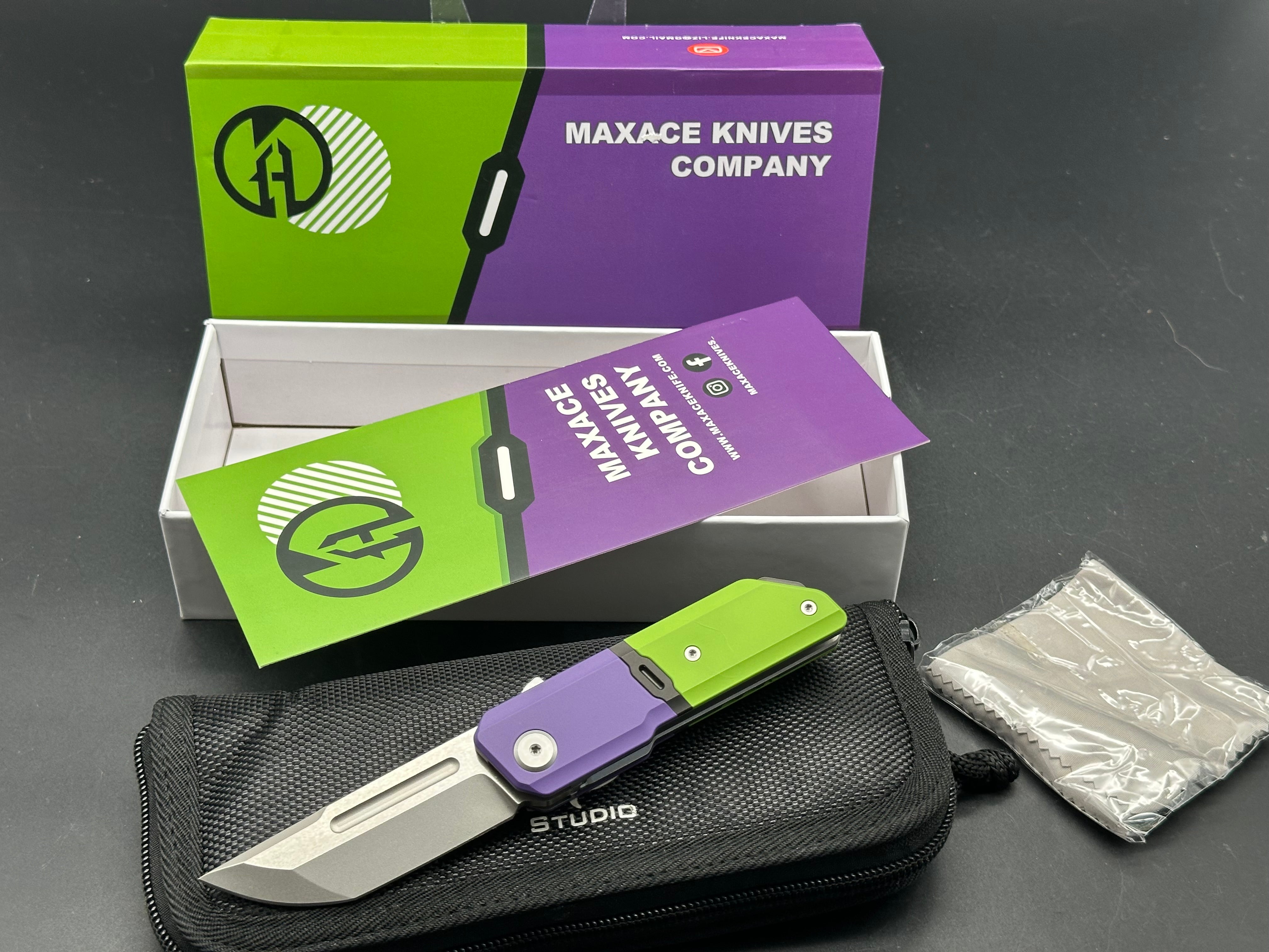 Maxace + Midnight Cat - Capsule/Green & Purple Cerakote Coated Ti/Drop Point/Satin Bohler M390