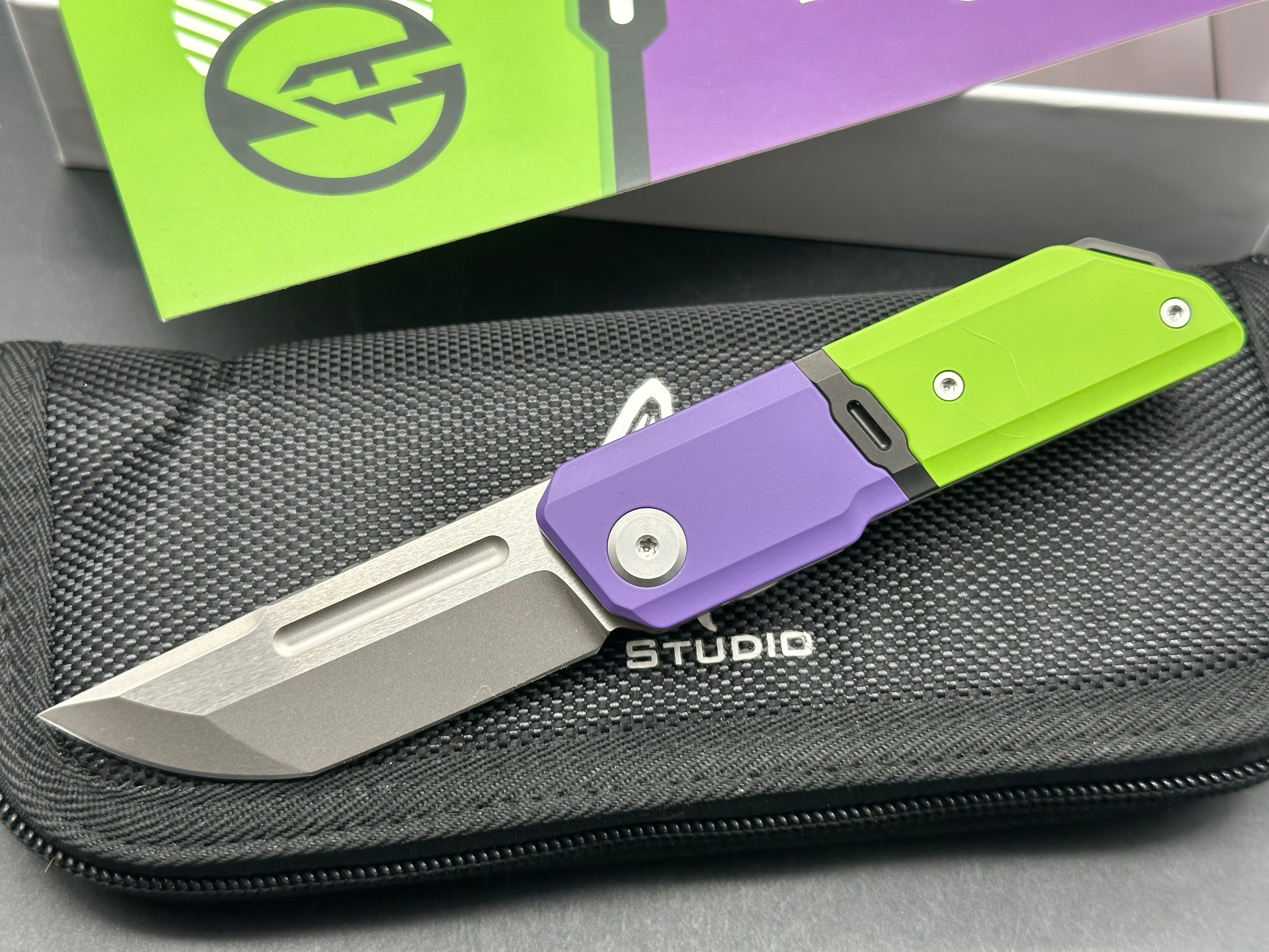 Maxace + Midnight Cat - Capsule/Green & Purple Cerakote Coated Ti/Drop Point/Satin Bohler M390