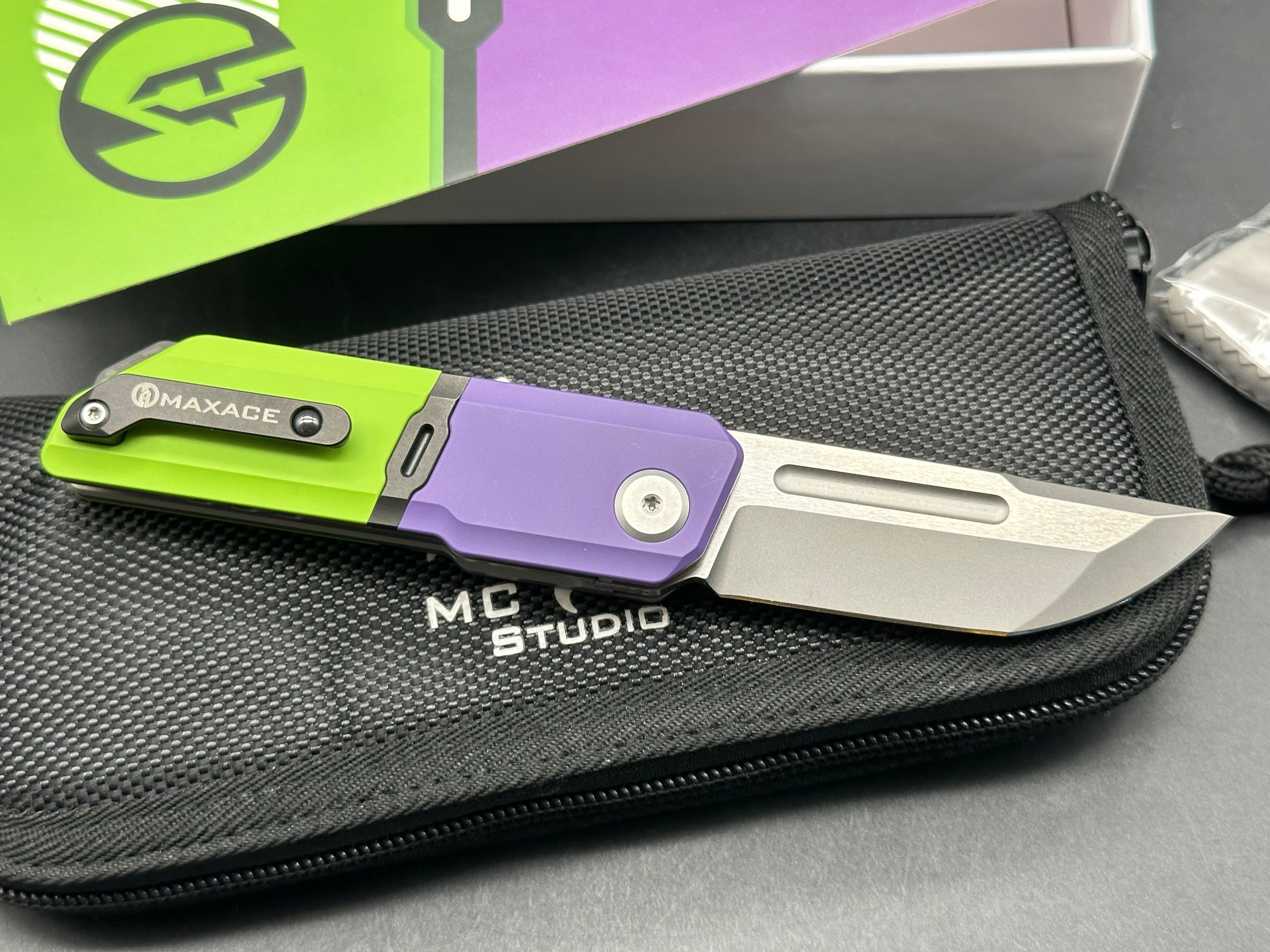 Maxace + Midnight Cat - Capsule/Green & Purple Cerakote Coated Ti/Drop Point/Satin Bohler M390