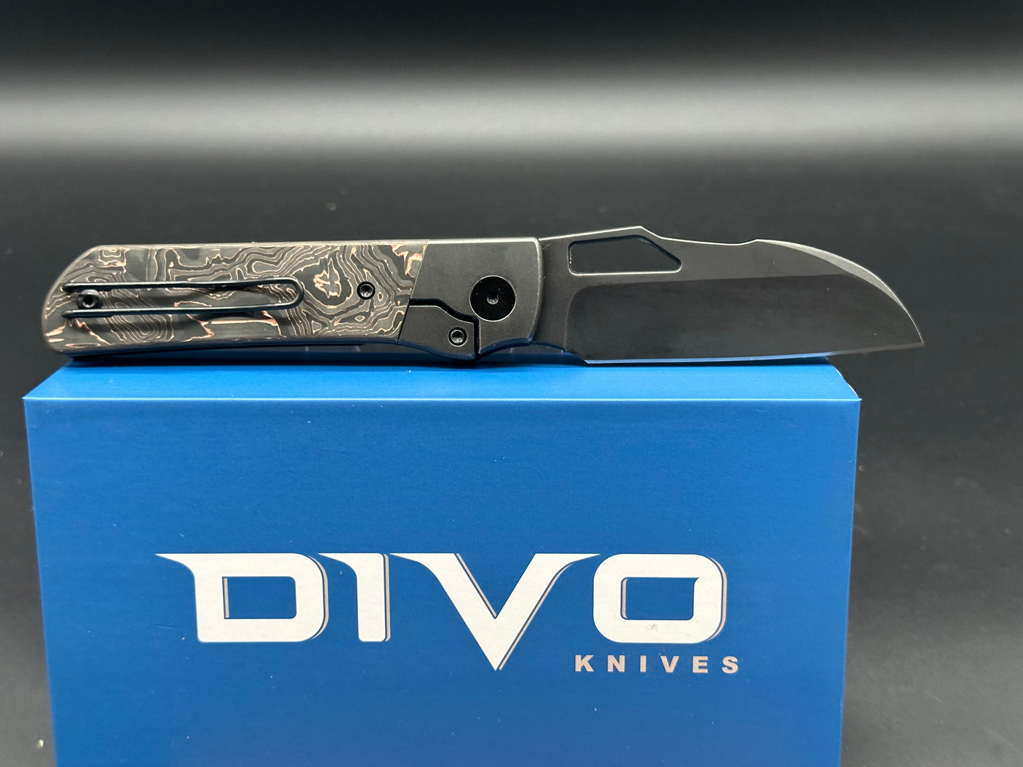 Divo Knives Stout Copper/CF scales titanium frame w/20CV blade & timascus back spacer