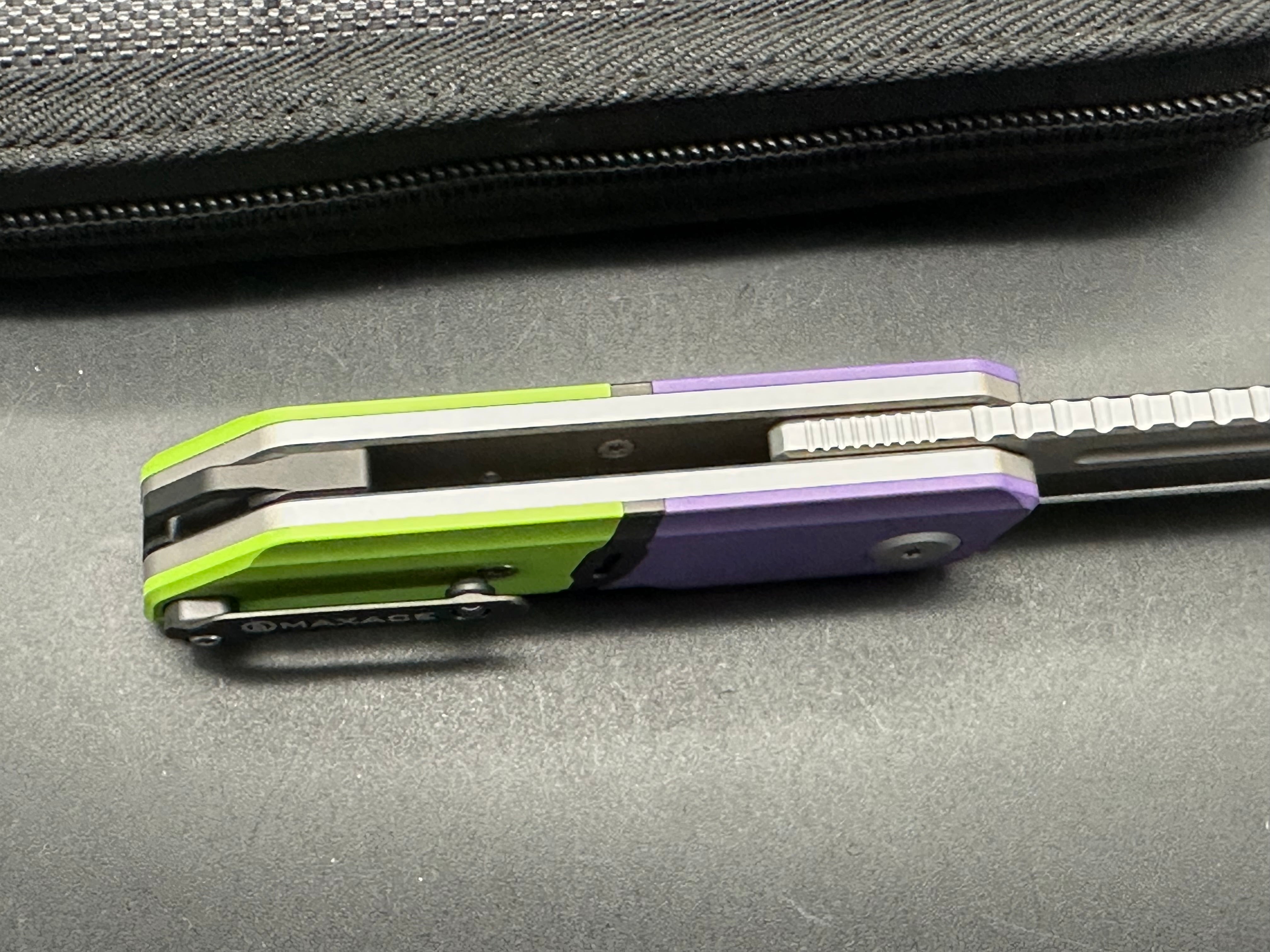 Maxace + Midnight Cat - Capsule/Green & Purple Cerakote Coated Ti/Drop Point/Satin Bohler M390