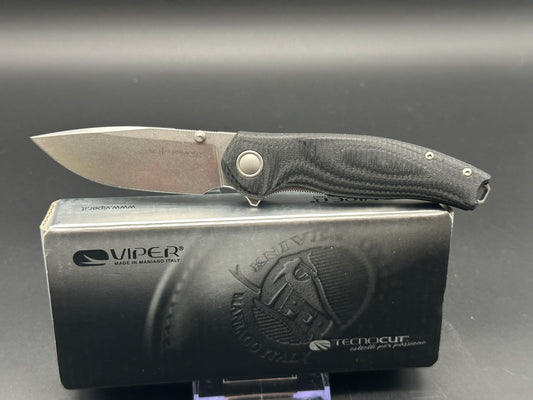 Viper Knives Vale MagnaCut Liner Lock Knife Black SureTouch (3" Stonewash)