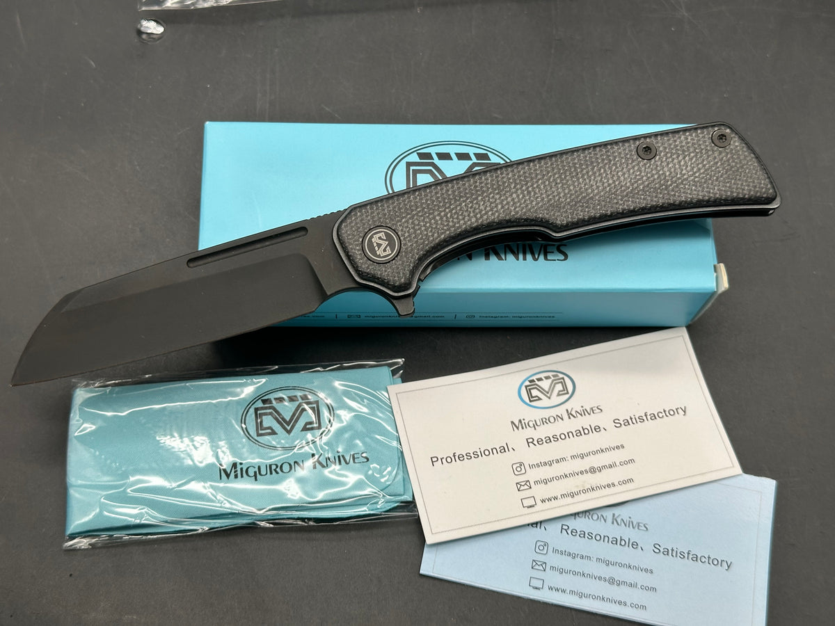 MIGURON KNIVES MALORY FOLDING KNIFE 3.5" BLACK 14C28N BLADE BLACK MICARTA HANDLE FOLDING KNIFE