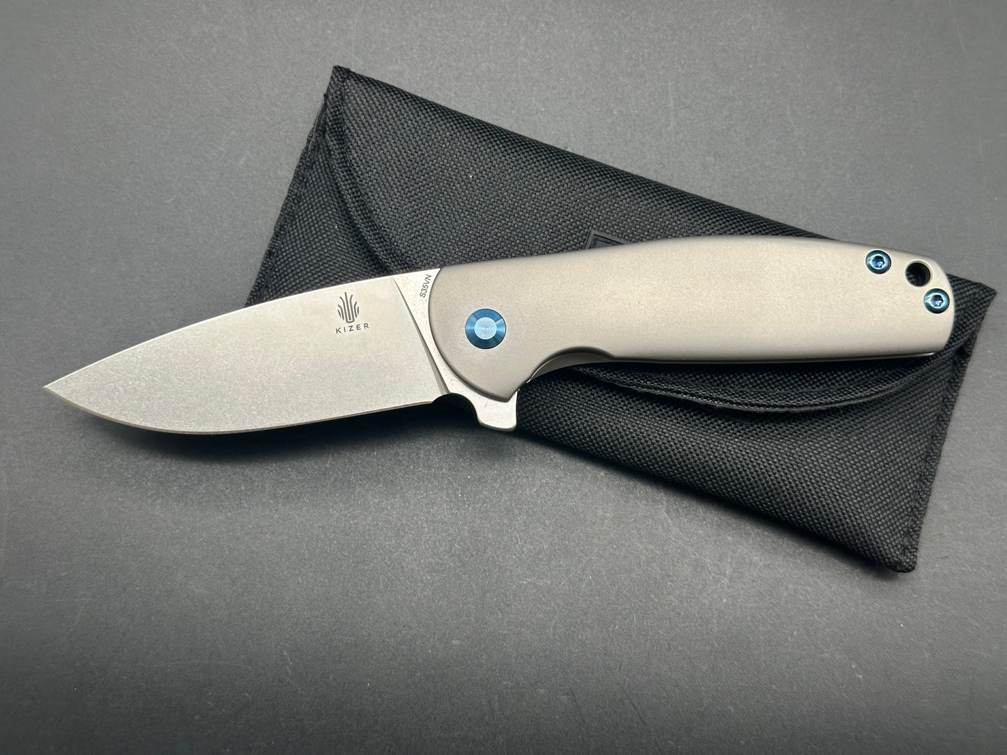 Kizer Laconico Gemini Frame Lock Knife w/ Blue Clip (3.125" Stonewash)