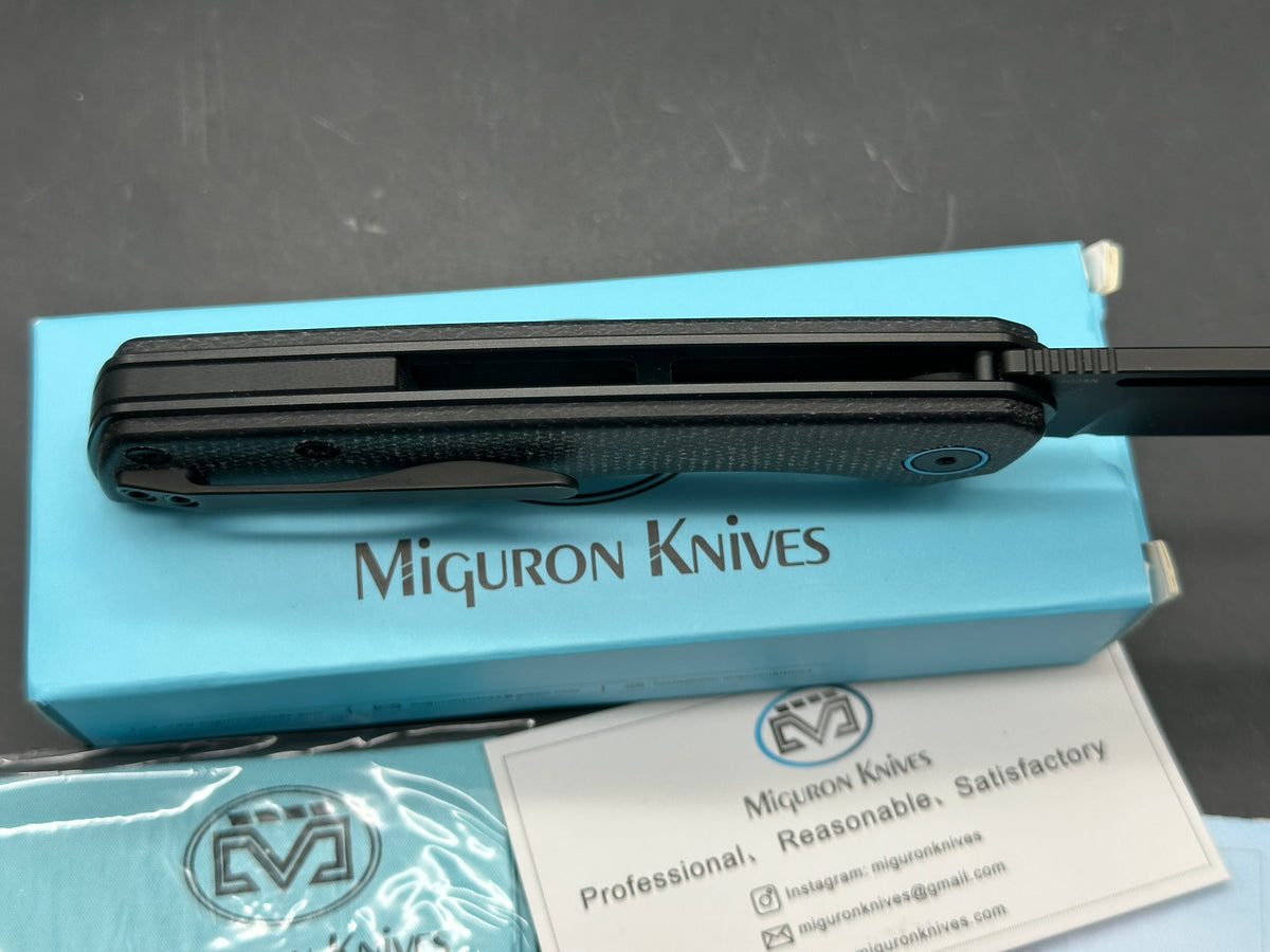 MIGURON KNIVES MALORY FOLDING KNIFE 3.5" BLACK 14C28N BLADE BLACK MICARTA HANDLE FOLDING KNIFE