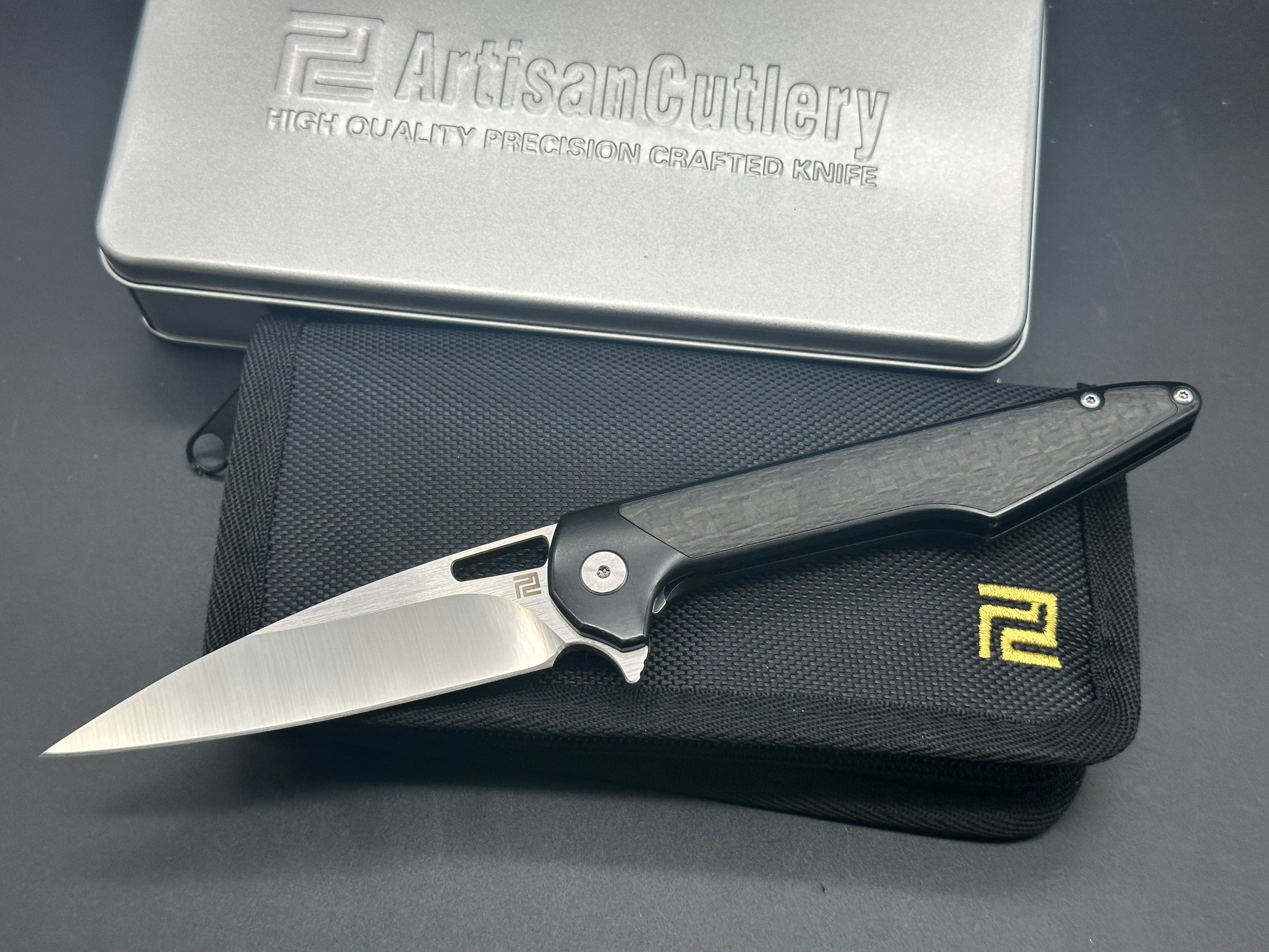 Artisan Cutlery Archaeo Frame Lock Flipper Knife Black Ti/CF