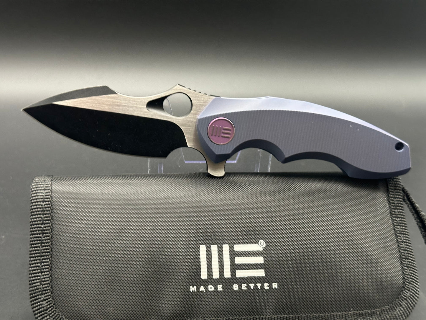 WE Knife Co. 605B Frame Lock Knife Blue Titanium (3" Black, Satin)