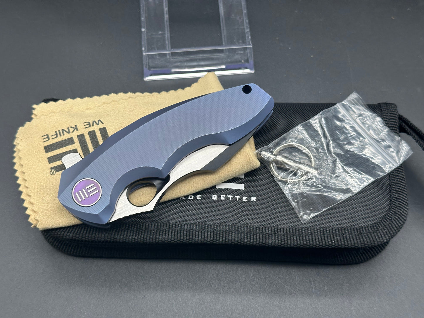 WE Knife Co. 605B Frame Lock Knife Blue Titanium (3" Black, Satin)