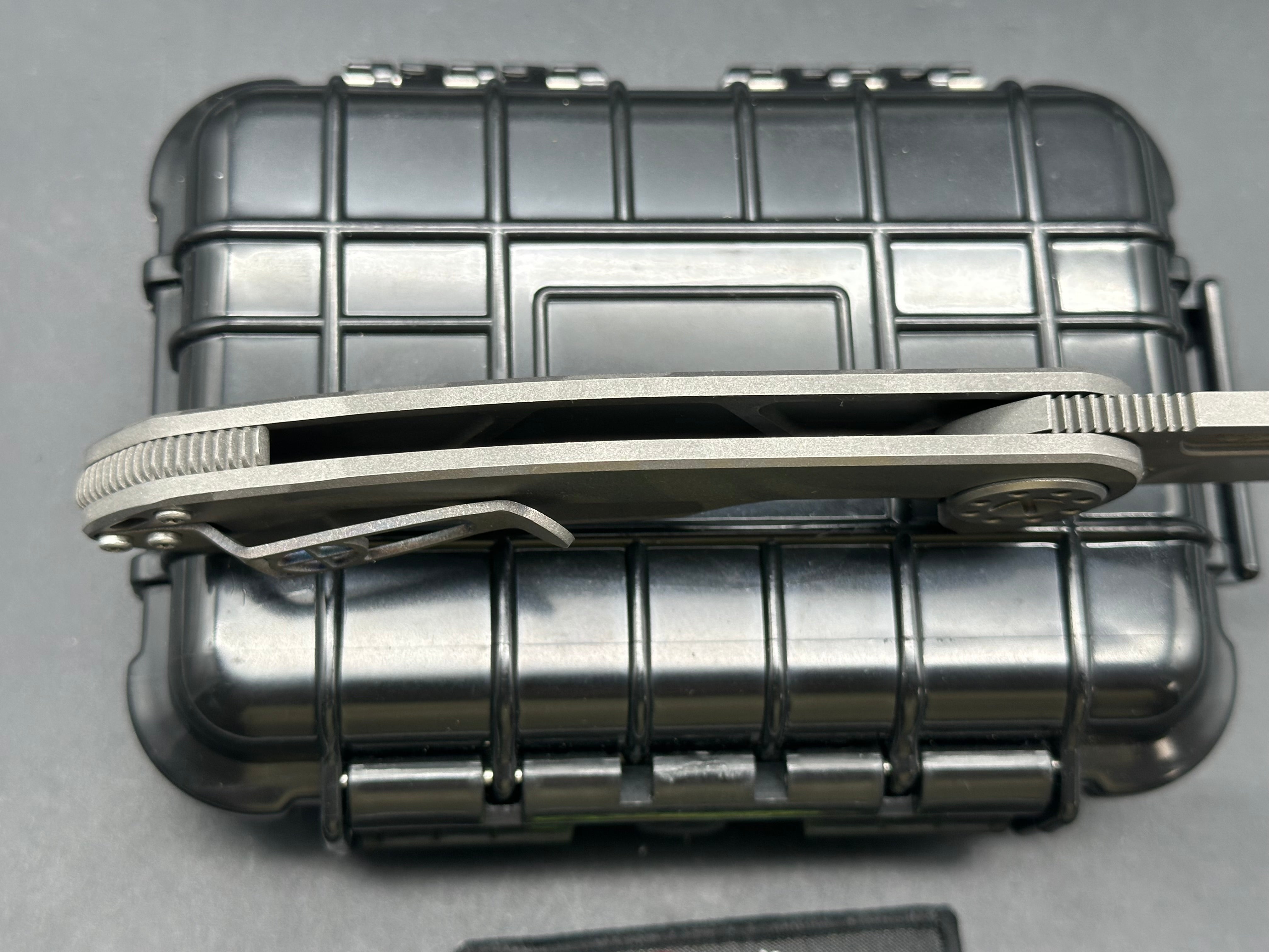 Curtiss Custom Knives Large F3 Wharncliffe Camo Blasted. Magnacut blade