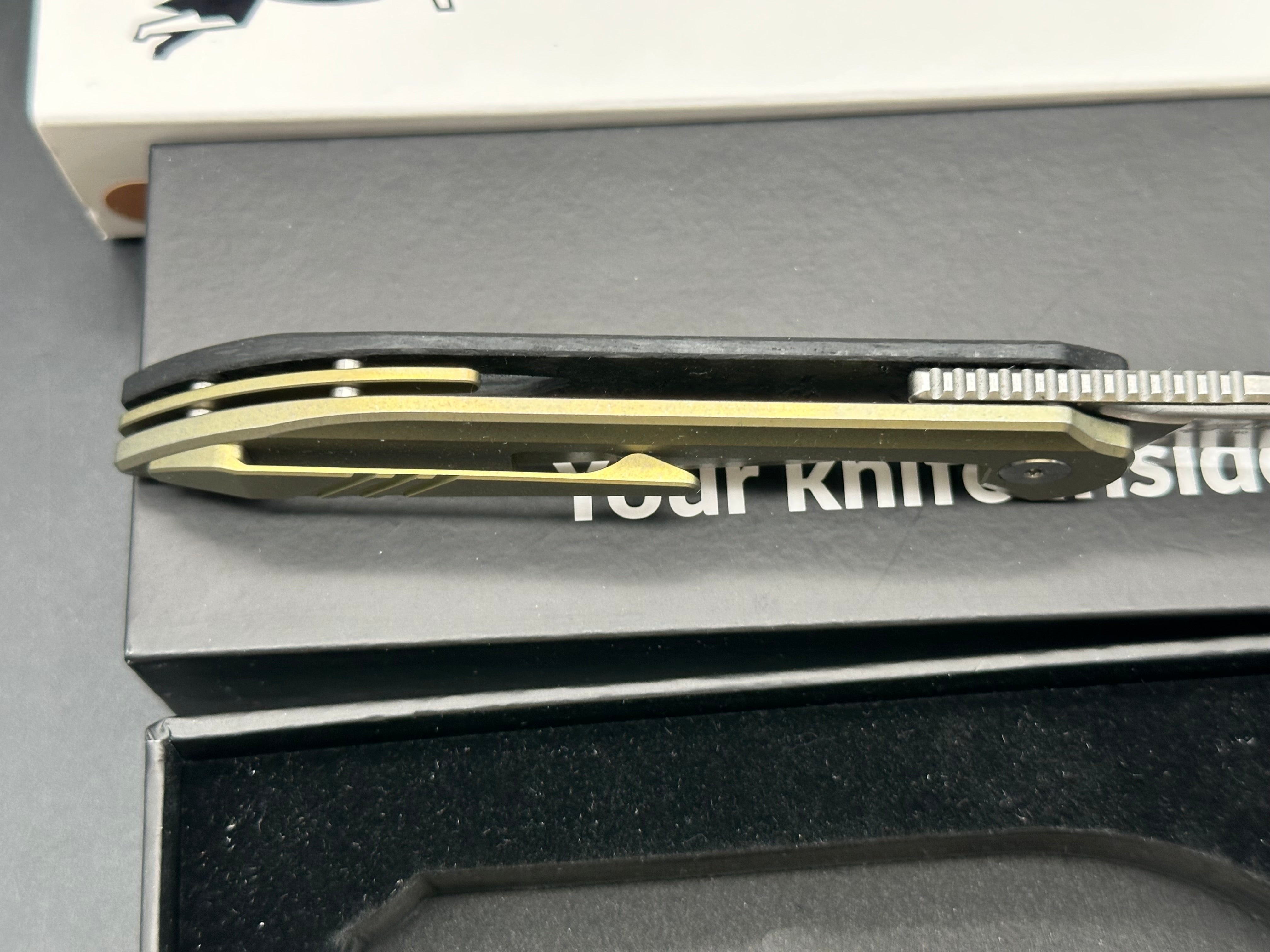 Boos Blades Smoke 2.0: 3.5 inch drop point Bohler M390 blade. Anodized bronze handle