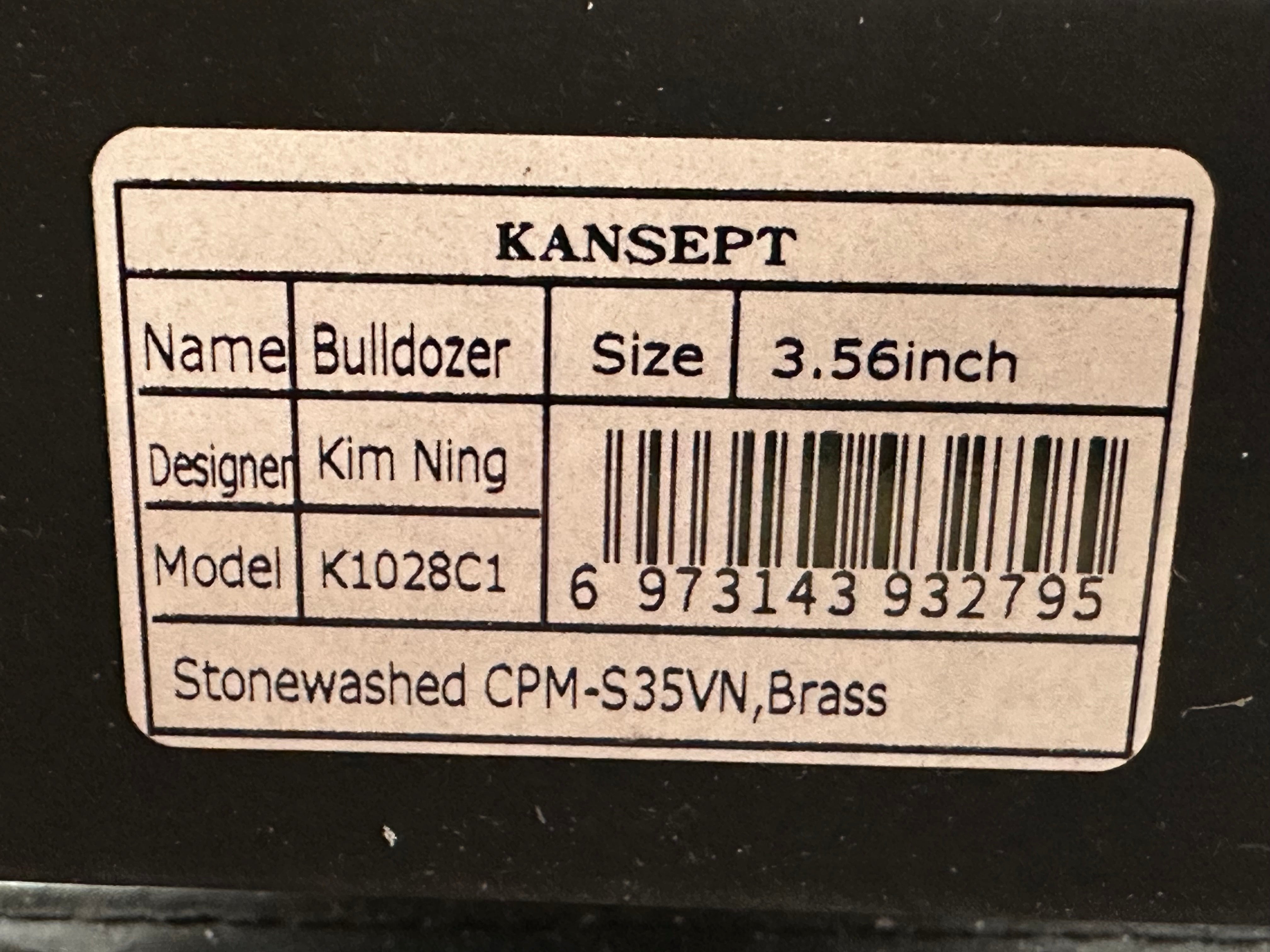 Kansept Bulldozer: Kim Ning design. 3.56 inch flat grind CPM-S35VN blade