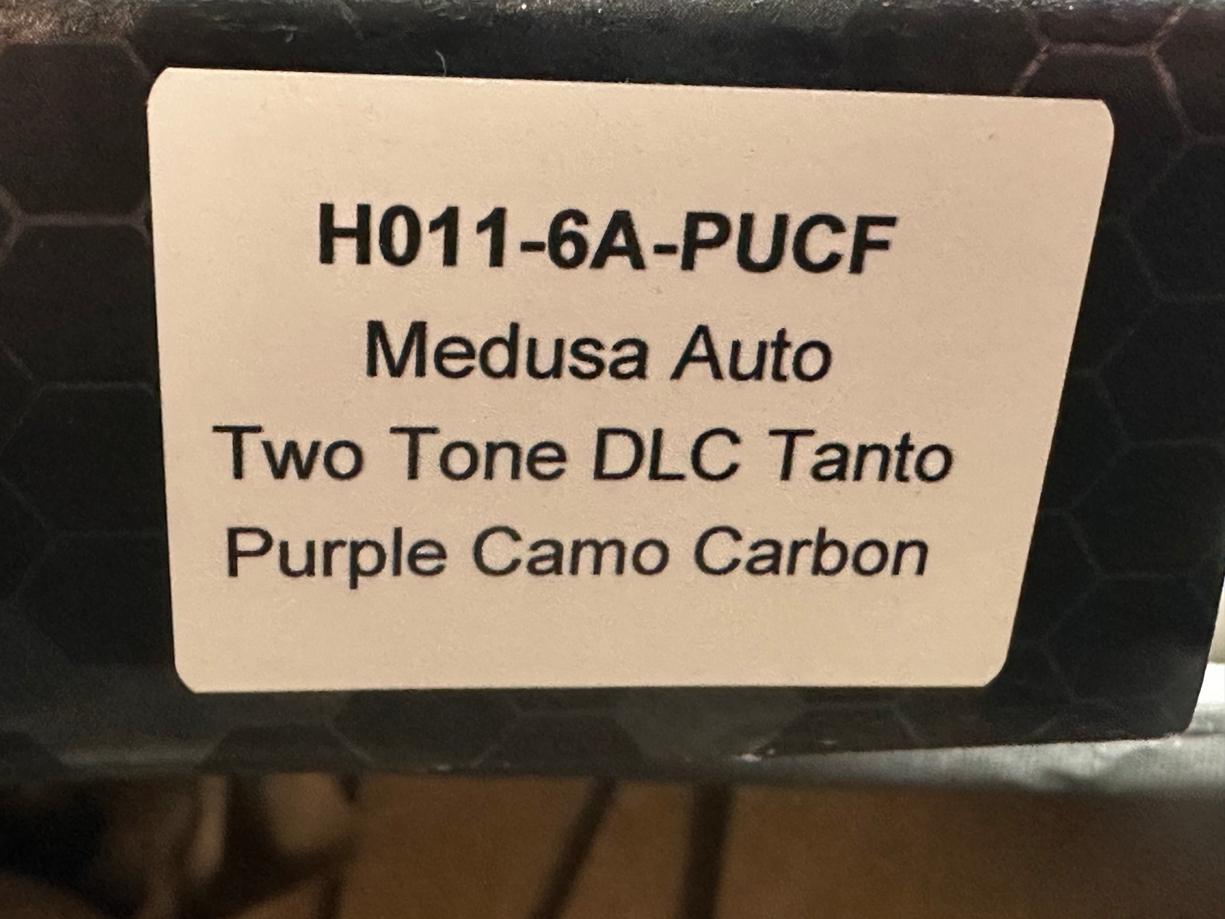 Heretic Knives Medusa T/E Auto Folder Purple Fat Carbon Camo Body w/ Two Tone DLC Plain Edge Blade (3")