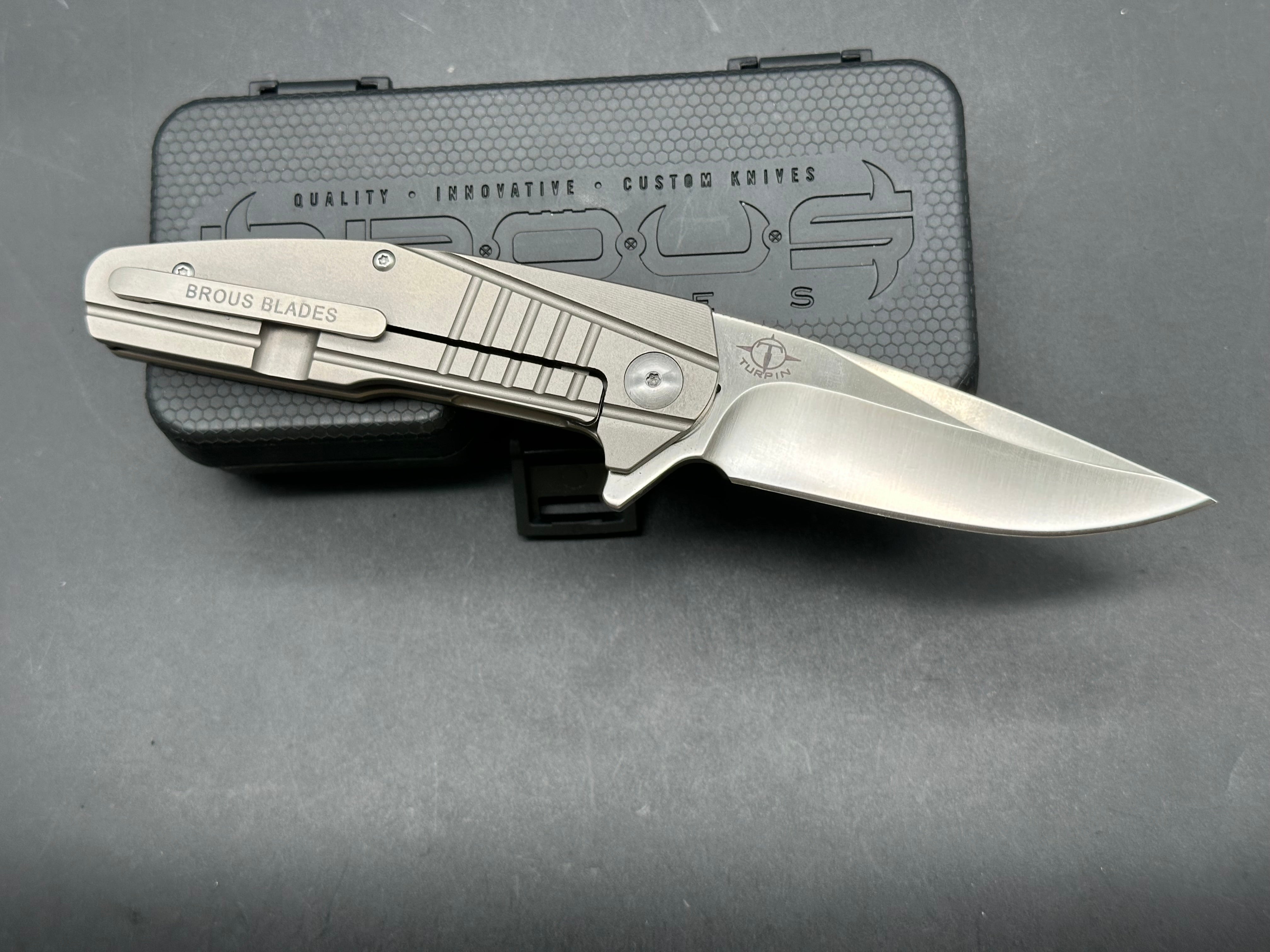 Brous Blades Insight: Dustin Turpin design. 3.25 inch drop point D2 blade. Numbered, limited edition