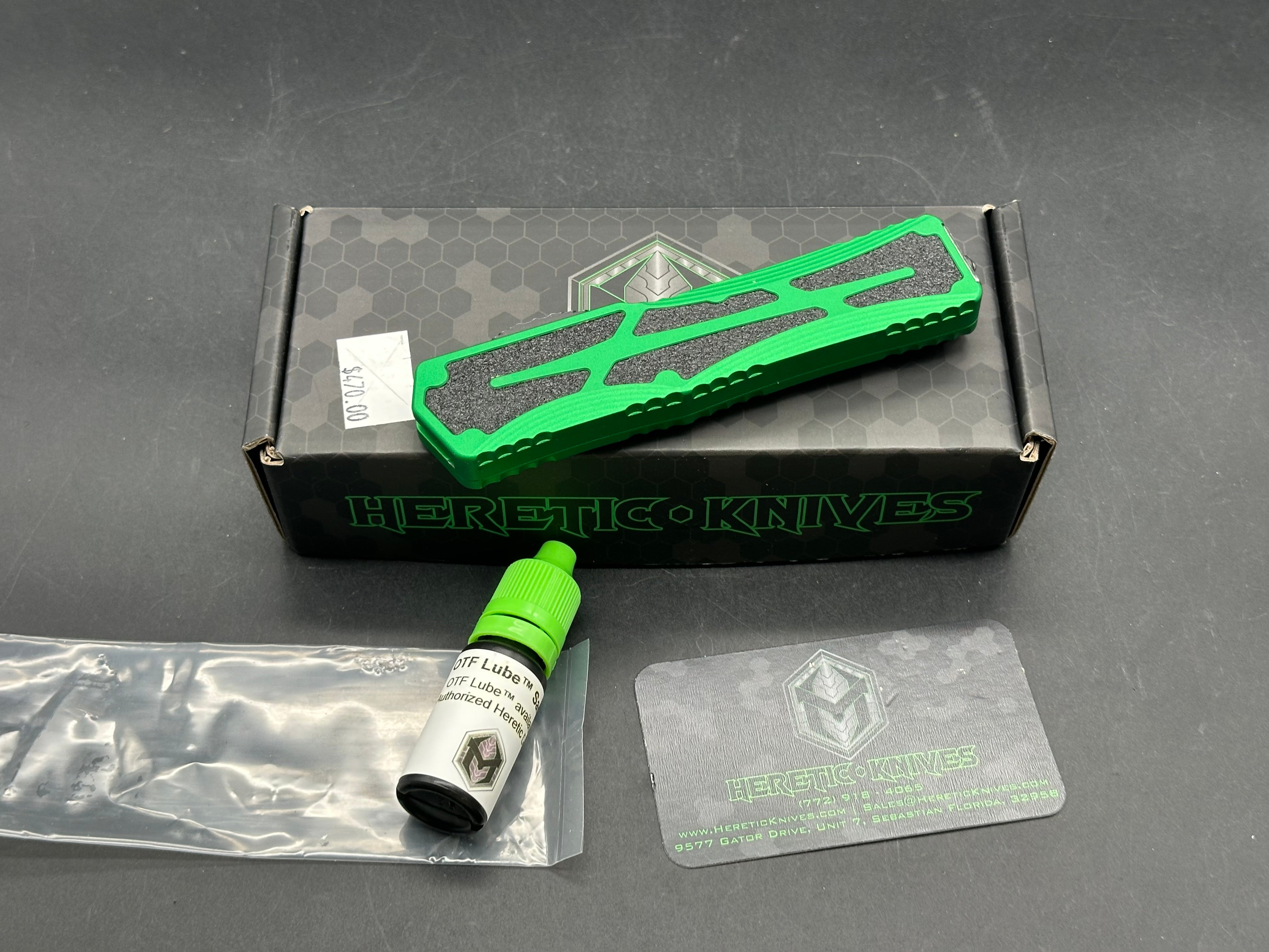 HERETIC KNIVES "COLOSSUS" OTF AUTOMATIC KNIFE GREEN 3.5" TANTO BATTLEWORN BLACK