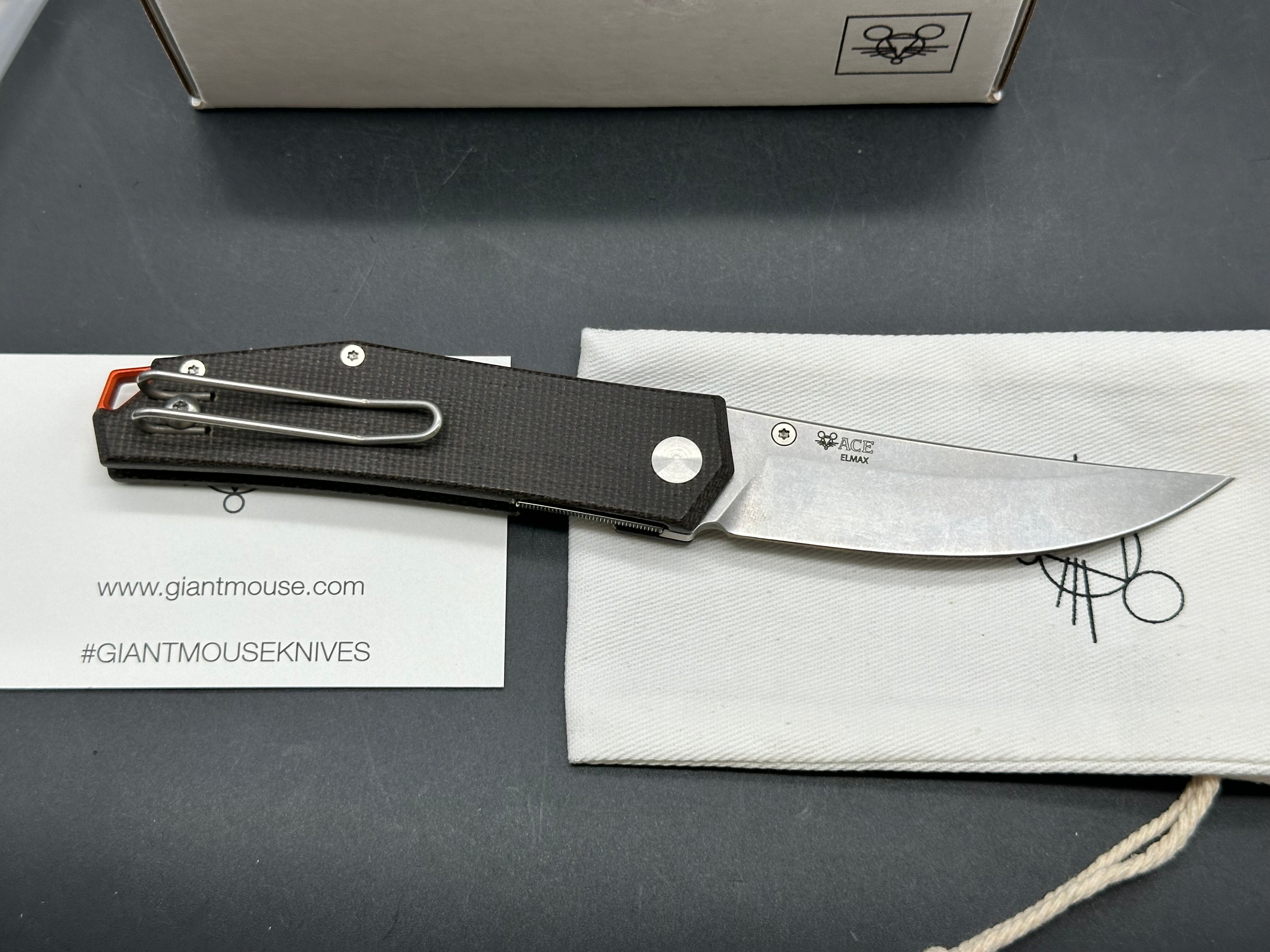Ace Clyde: 3 inch Elmax stonewashed blade. Bead blasted washers