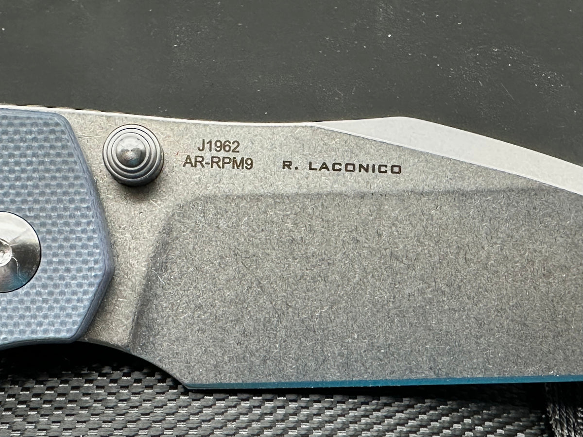 CJRB Kestrel Thumb Stud & Liner Lock Folding Knife Blue G10 Handle (3.31'' Stone Wash AR-RPM9 Steel Blade)