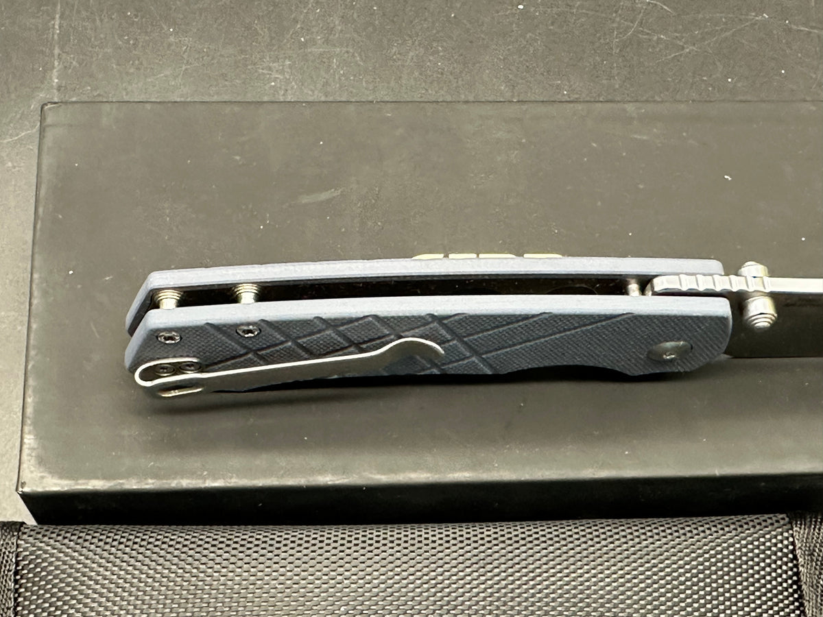 CJRB Kestrel Thumb Stud & Liner Lock Folding Knife Blue G10 Handle (3.31'' Stone Wash AR-RPM9 Steel Blade)