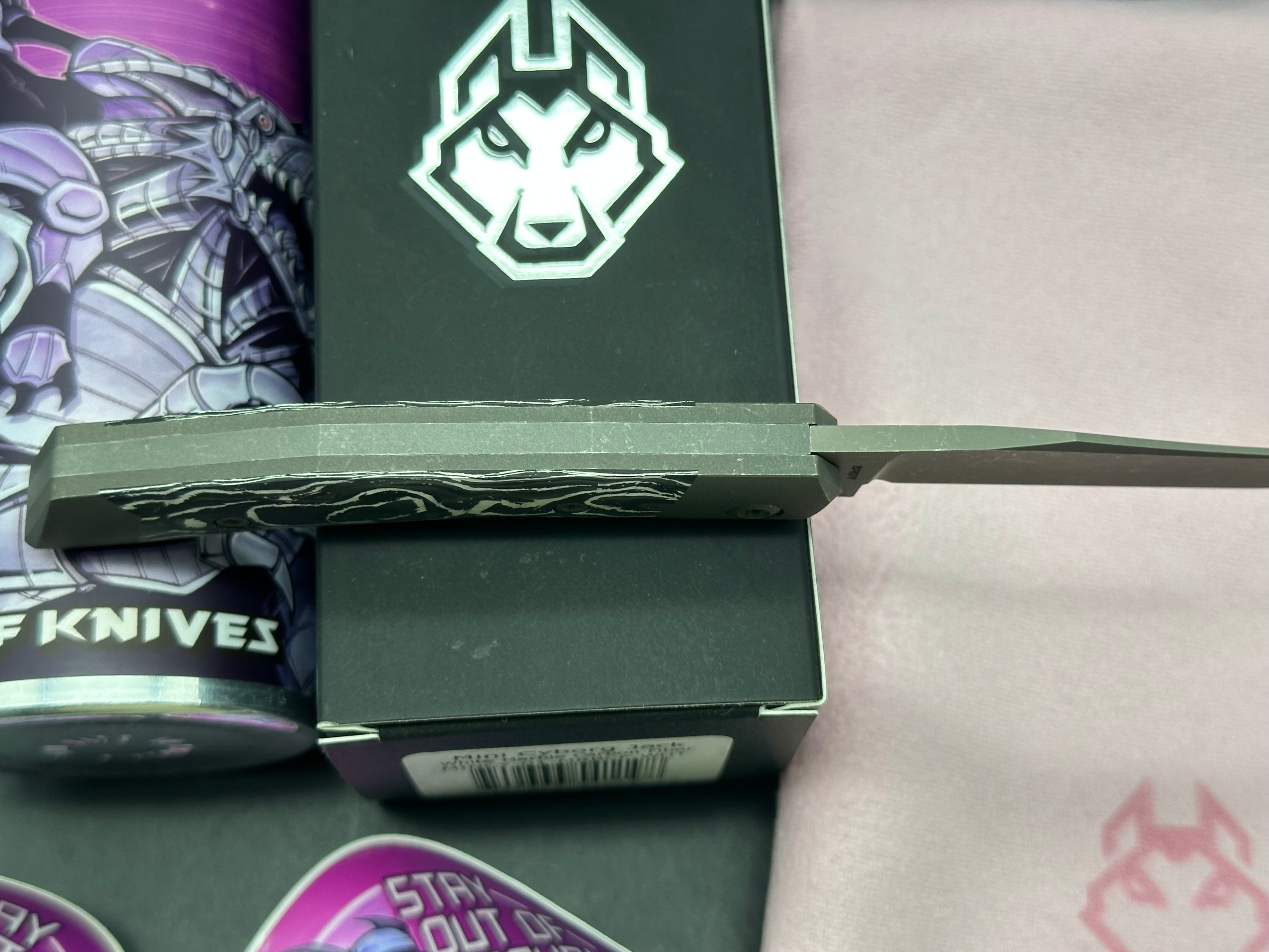 Jack Wolf Knives Mini Cyborg Jack Slip Joint Knife White Marble CF (2.6" BB/SW)