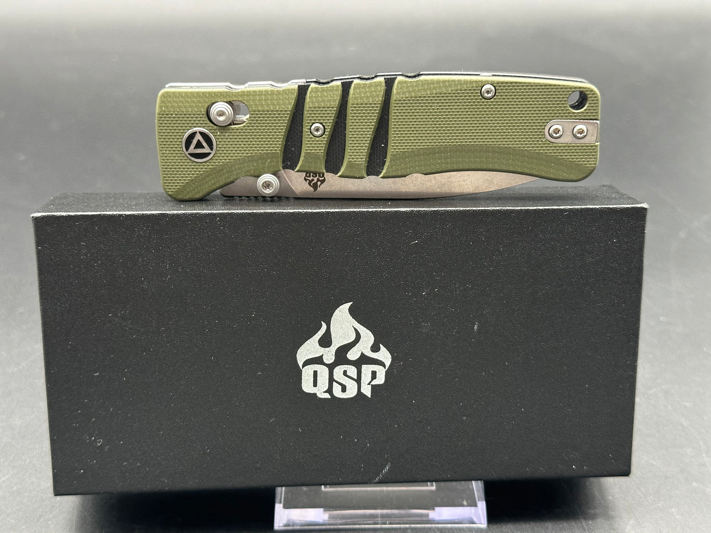 QSP RIPLEY GLYDE LOCK FOLDING KNIFE STONEWASHED 14C28N BLADE GREEN/BLACK G10 HANDLE