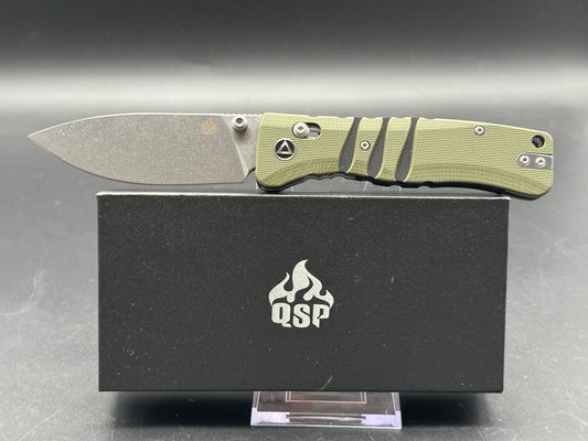 QSP RIPLEY GLYDE LOCK FOLDING KNIFE STONEWASHED 14C28N BLADE GREEN/BLACK G10 HANDLE