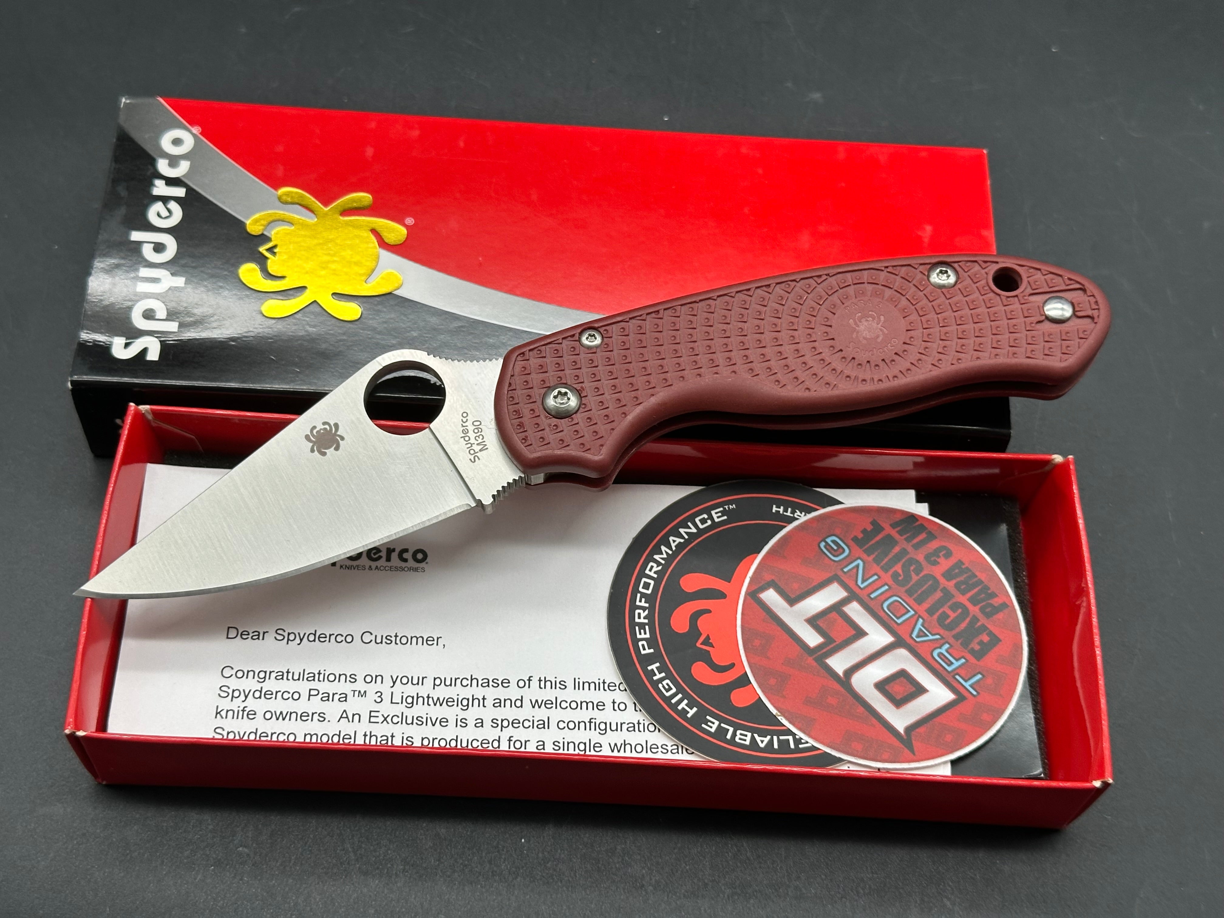 Spyderco Para 3 Lightweight DLT Exclusive, 2.93" M390 Satin Blade with Red FRN Handle