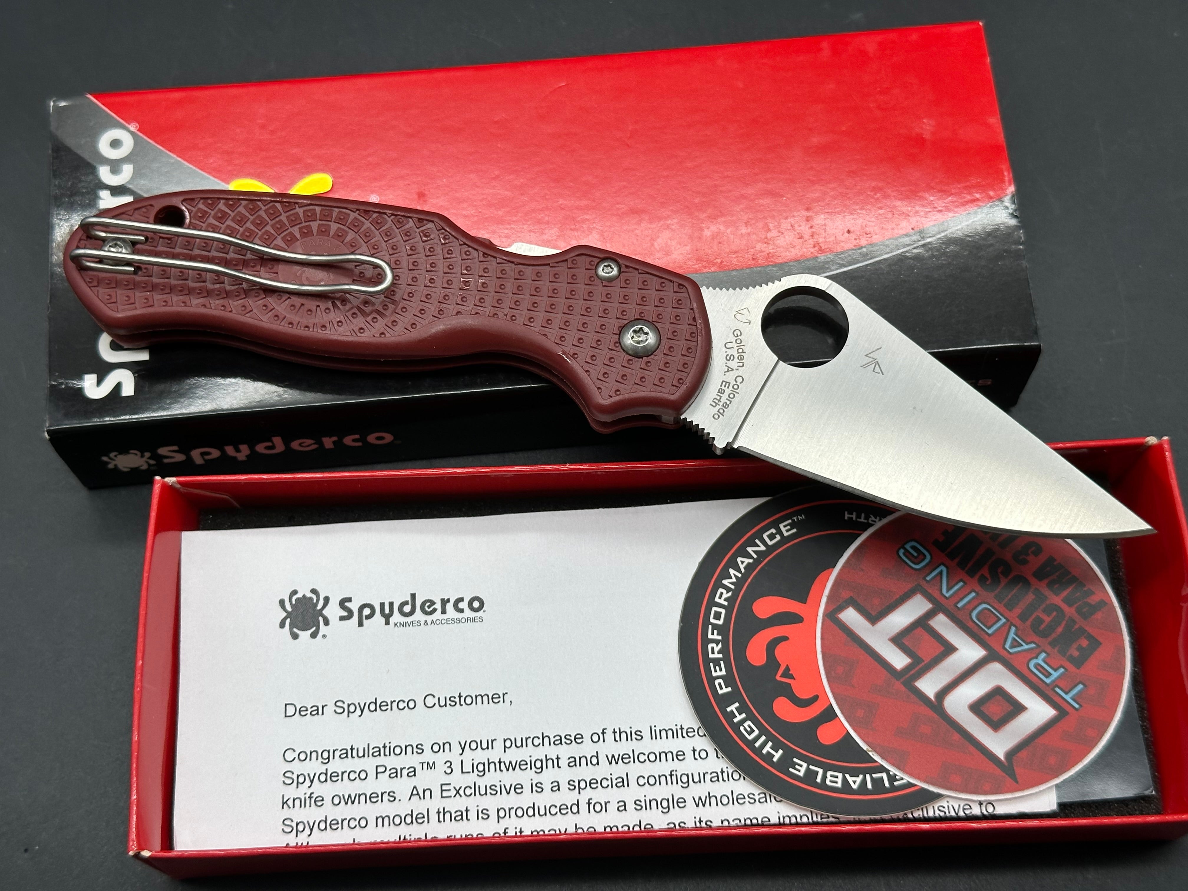 Spyderco Para 3 Lightweight DLT Exclusive, 2.93" M390 Satin Blade with Red FRN Handle