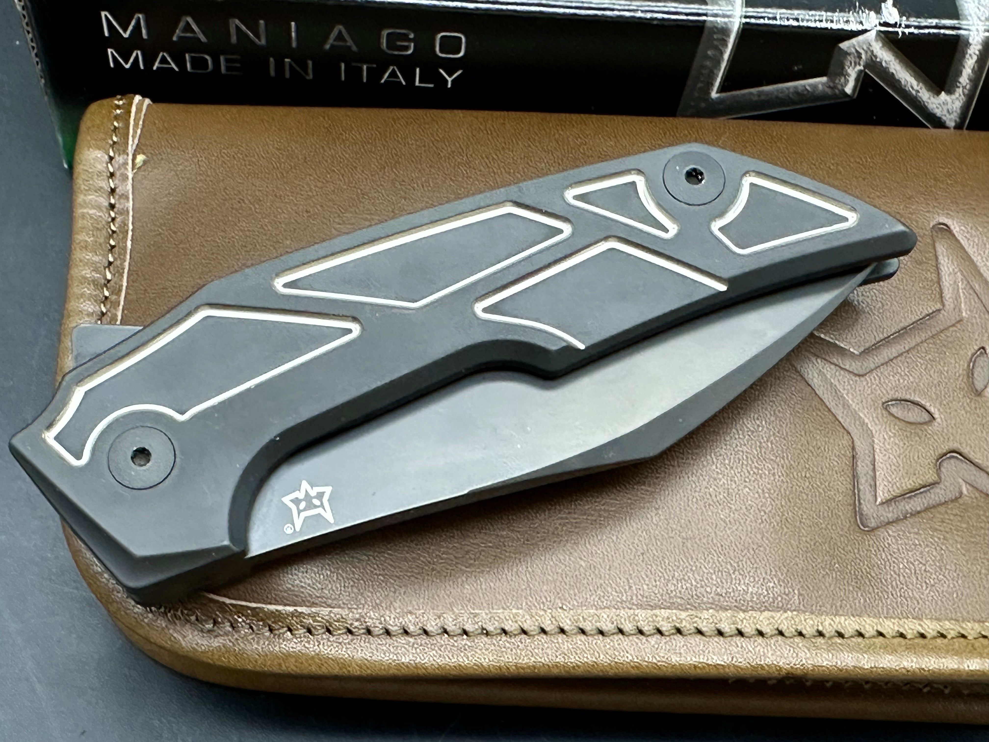Fox Knives Phoenix: Tashi Bharucha design. Made in Italy. 3.54 inch Bohler M390 blade. Machined titanium handle