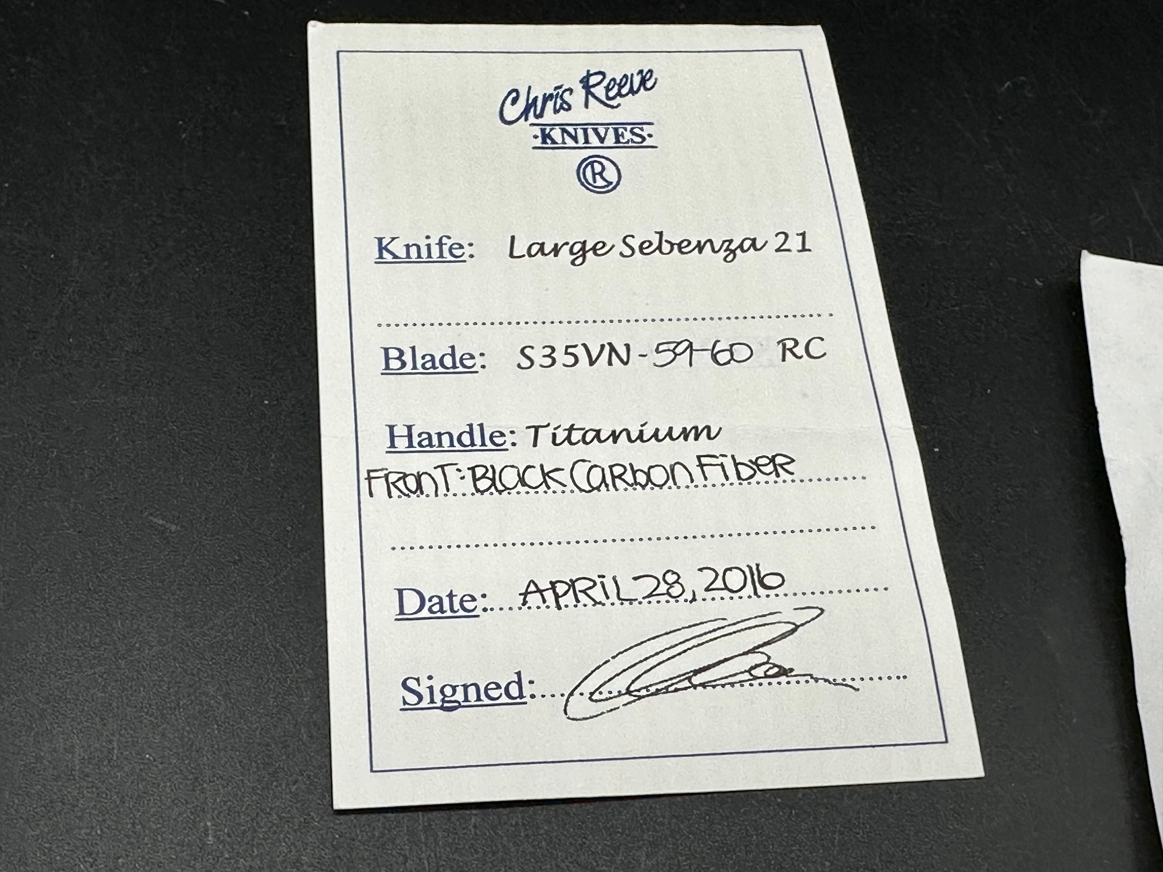 Chris Reeve Large Sebenza 21 CF/Titanium 3.5 inch CPM-S35VN blade