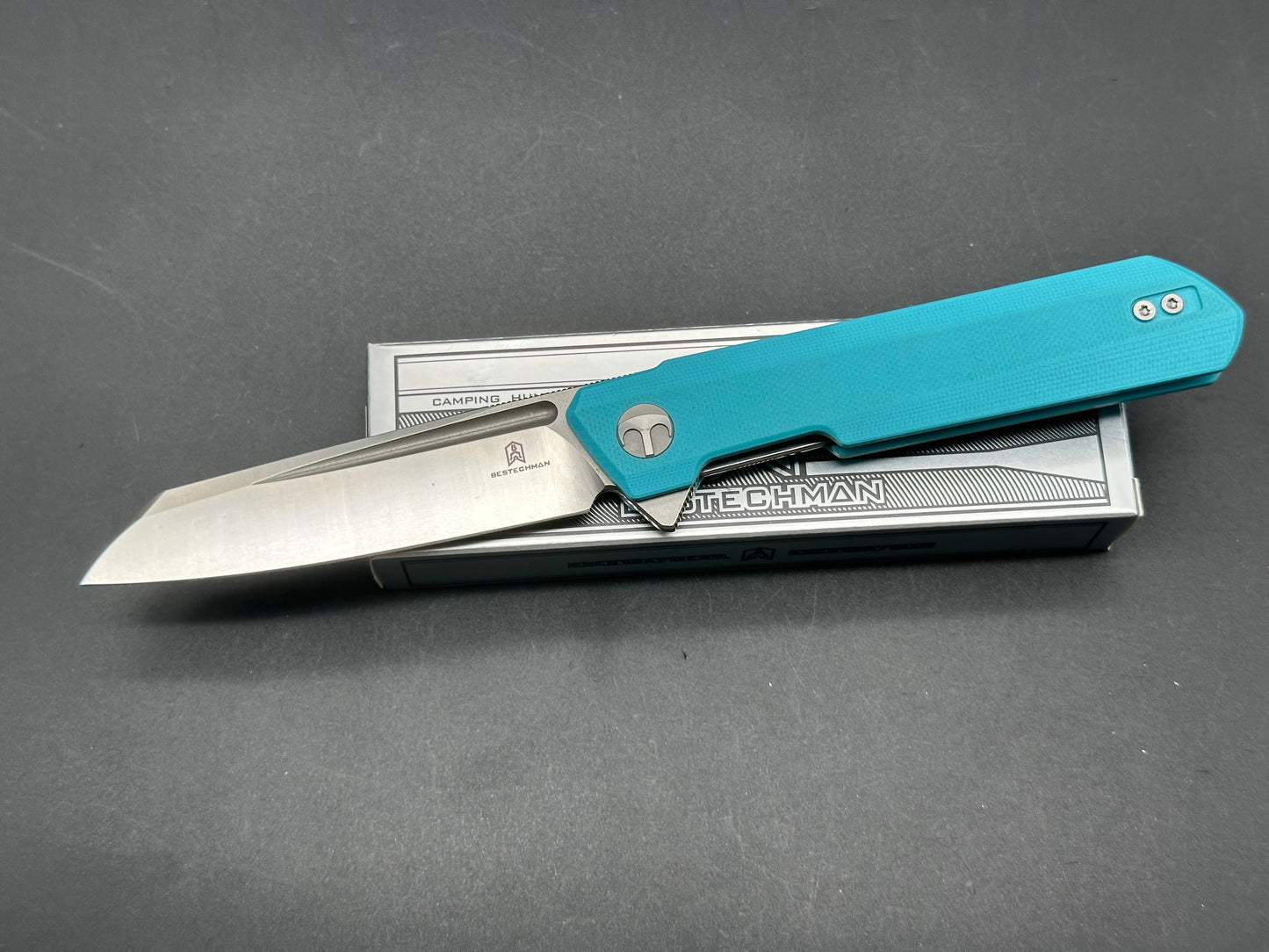 Bestechman Dundee Sheepsfoot Liner Lock Knife Tiffany Blue G-10 (3.5" Satin/SW)