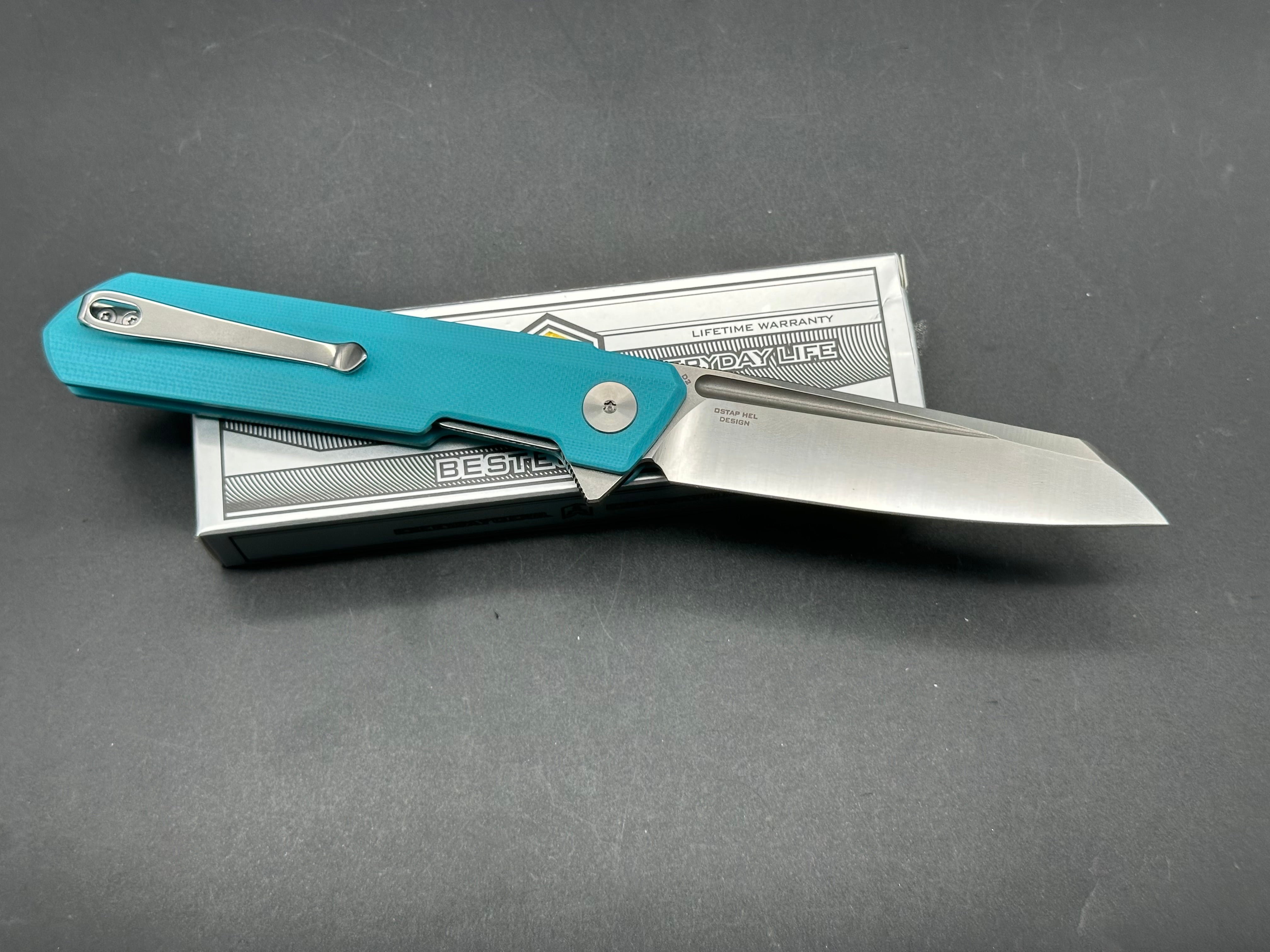 Bestechman Dundee Sheepsfoot Liner Lock Knife Tiffany Blue G-10 (3.5" Satin/SW)