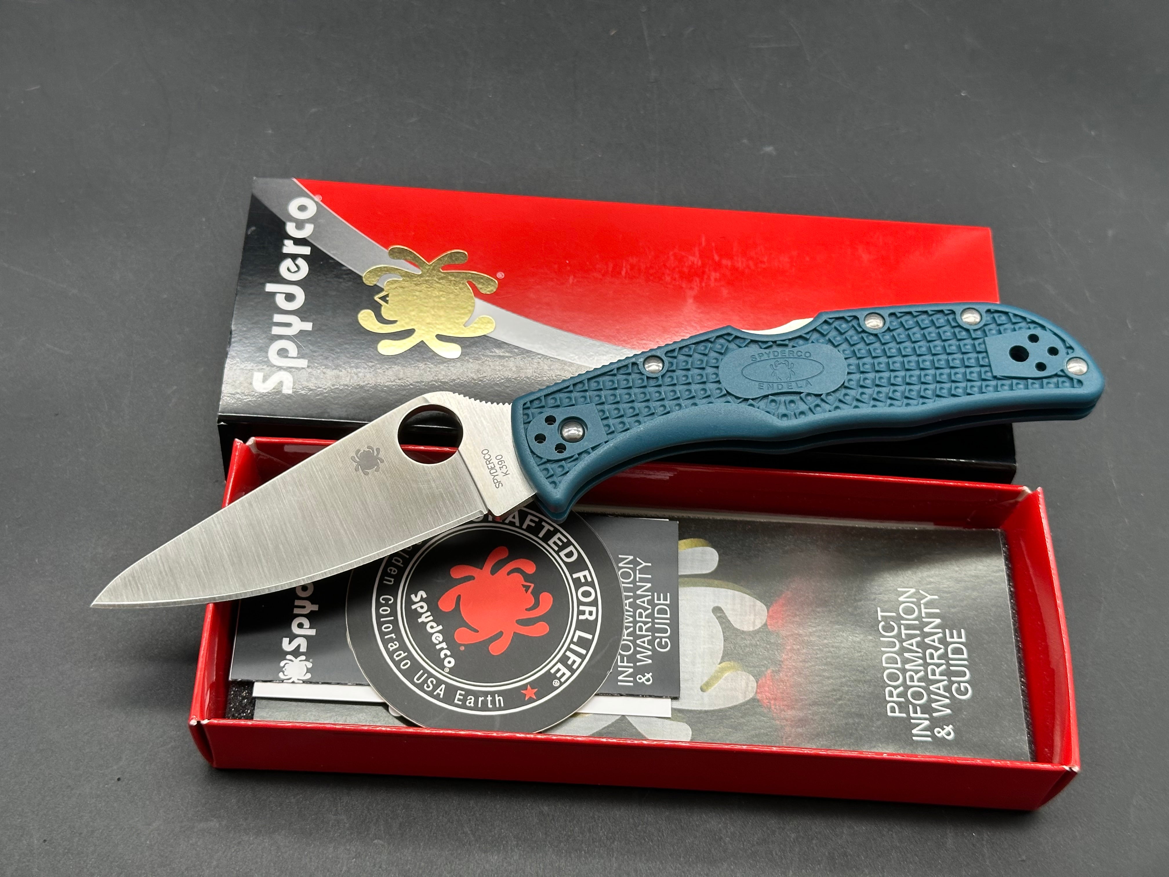 Spyderco Endela Lightweight, 3.41" K390 Satin Blade with Blue FRN Handle