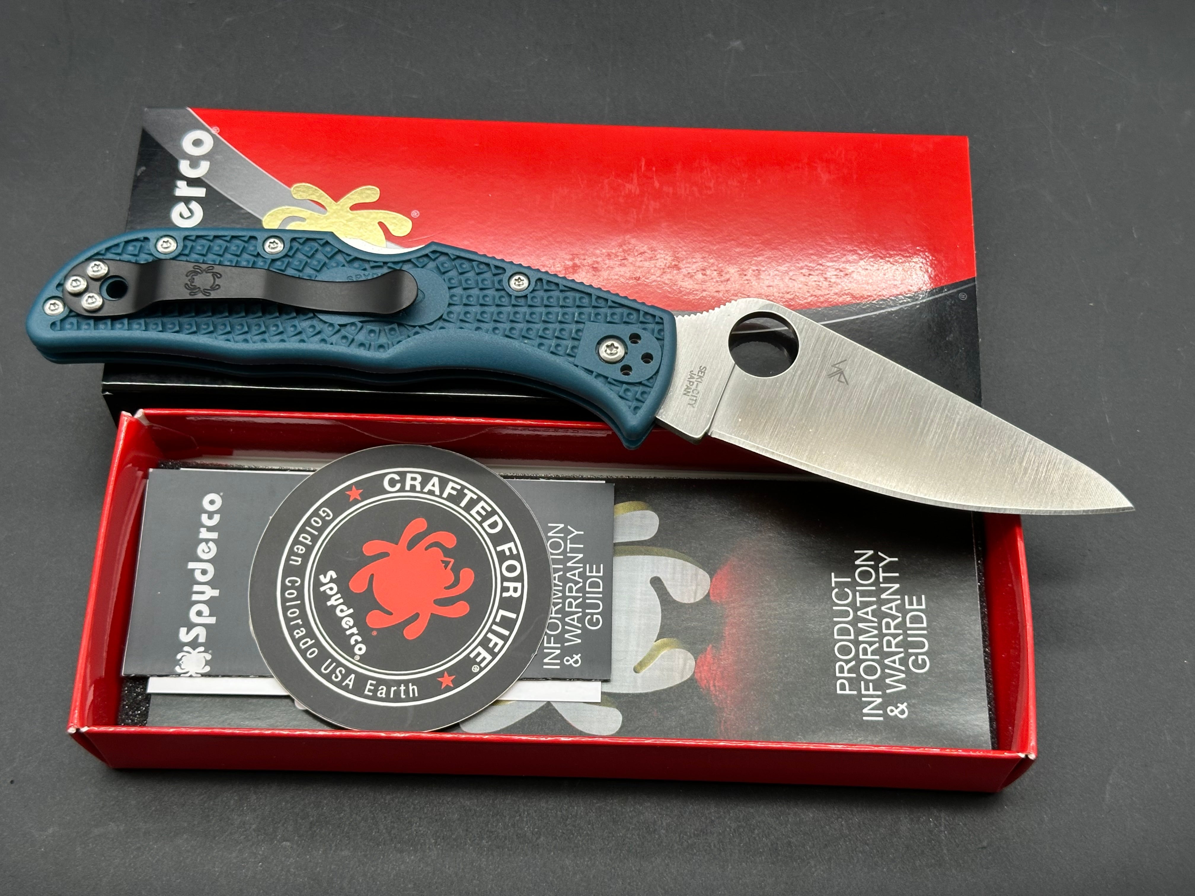 Spyderco Endela Lightweight, 3.41" K390 Satin Blade with Blue FRN Handle