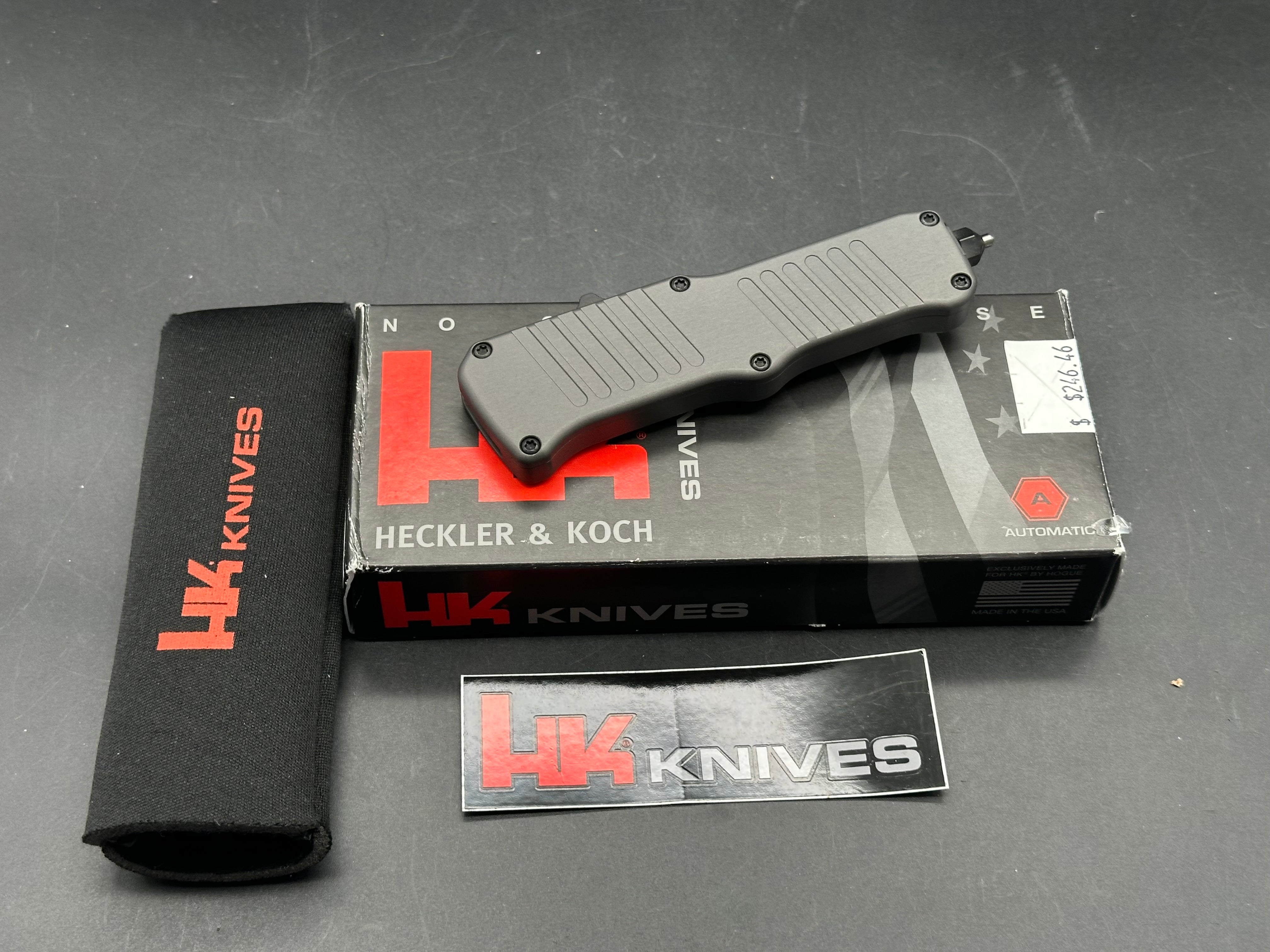 HK Knives by Hogue Mini Incursion OTF AUTO Knife 2.95" 154CM Black Tanto Plain Blade, Gray Aluminum Handles