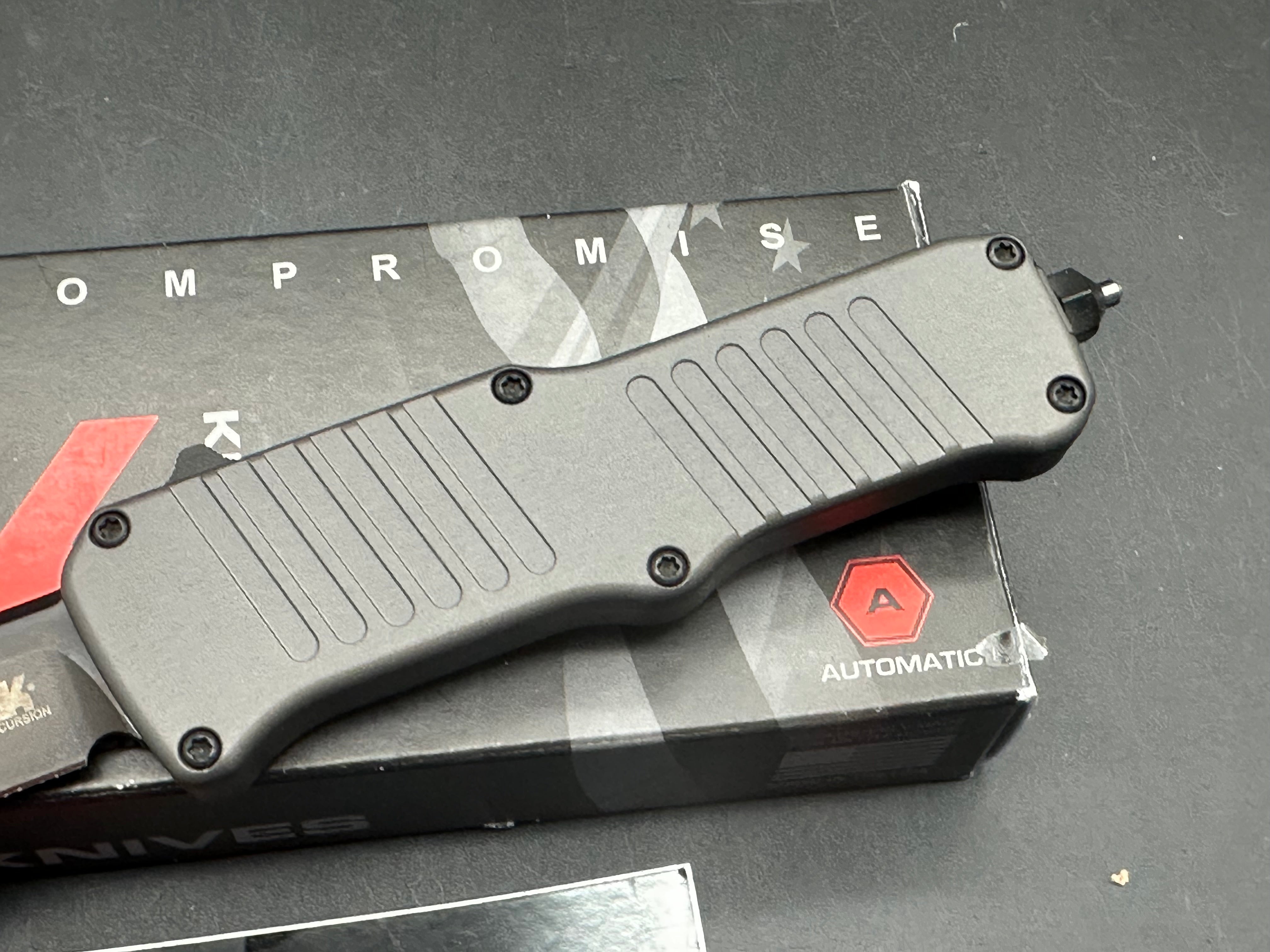 HK Knives by Hogue Mini Incursion OTF AUTO Knife 2.95" 154CM Black Tanto Plain Blade, Gray Aluminum Handles