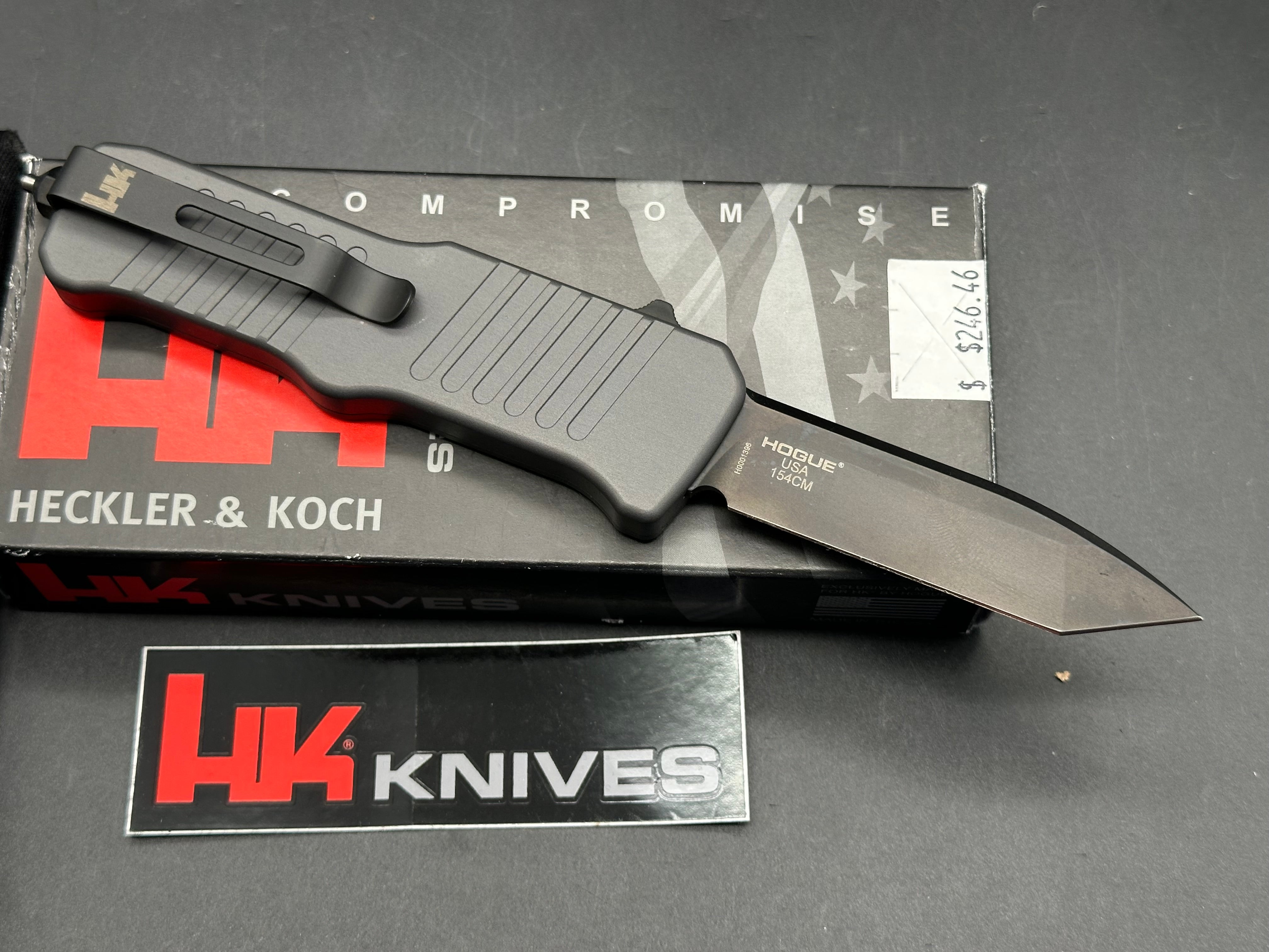 HK Knives by Hogue Mini Incursion OTF AUTO Knife 2.95" 154CM Black Tanto Plain Blade, Gray Aluminum Handles