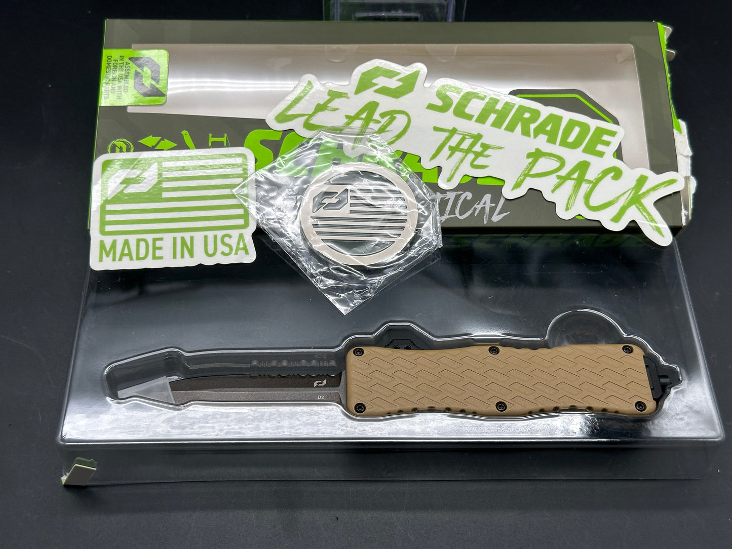 Schrade Uproar Dagger D/A OTF Automatic Knife FDE Aluminum (3" Black D2 Serr)