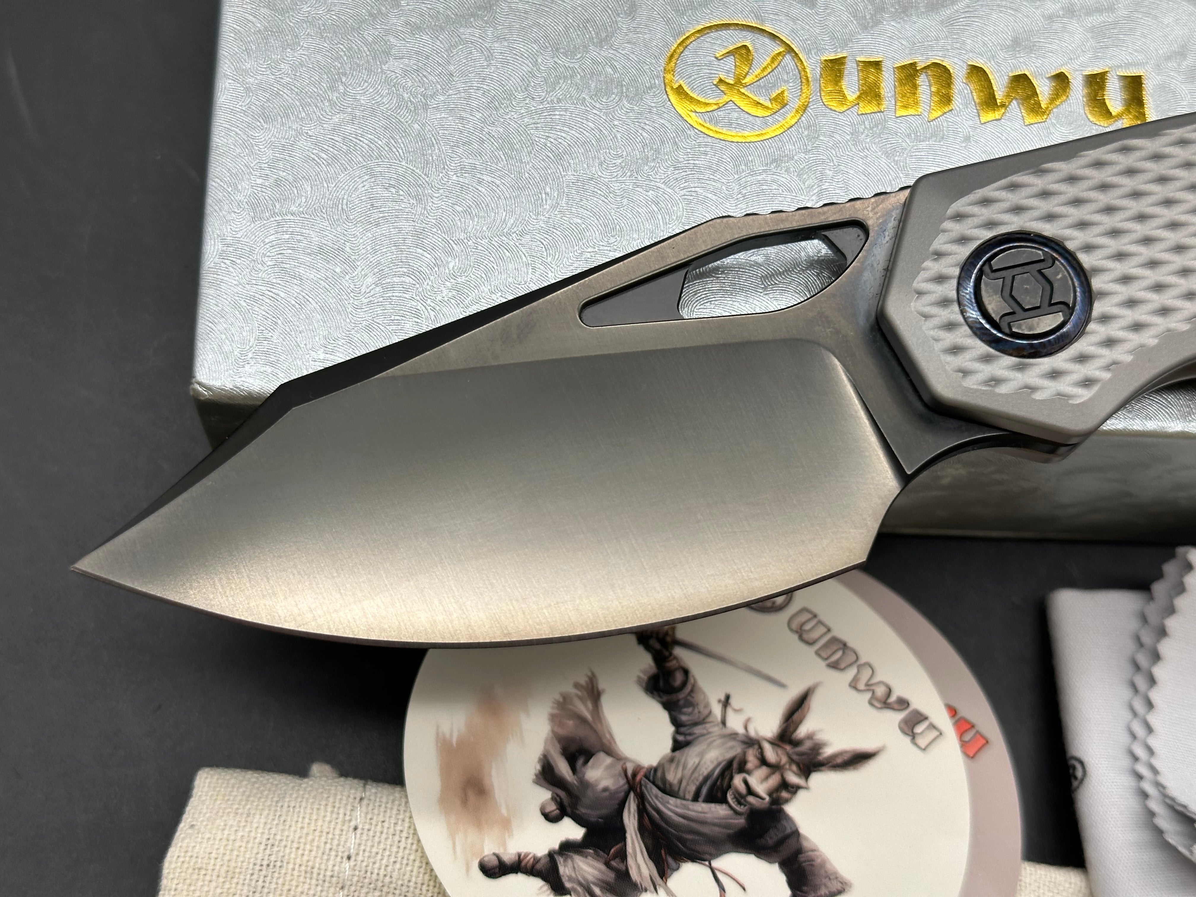 Kunwu Knives "Reverse Tux" Padre Frame Lock Knife Gray Ti (3.3" DLC/Satin)